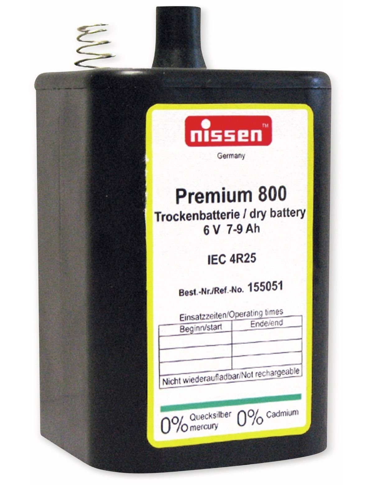 Nissen Premium 800 4R25 Batterie 6 Volt max. 9000mAh Kapazität