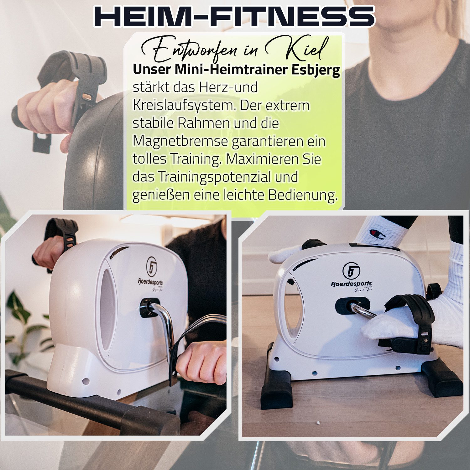 Fjoerdesports Heimtrainer Mini-Heimtrainer, Arm- und Beintrainer, Bewegungstrainer (Seniorentrainer, Trainieren im Home Office, besonders leise, verstellbarer Widerstand, Fitness, Workout, rutschfeste Standfüße, 100 kg max. Benutzergewicht, Pedaltrainer, Riemenantrieb, Seniorentrainer, LCD-Display), LCD-Display, Fitnesstraining, Training am Schreibtisch
