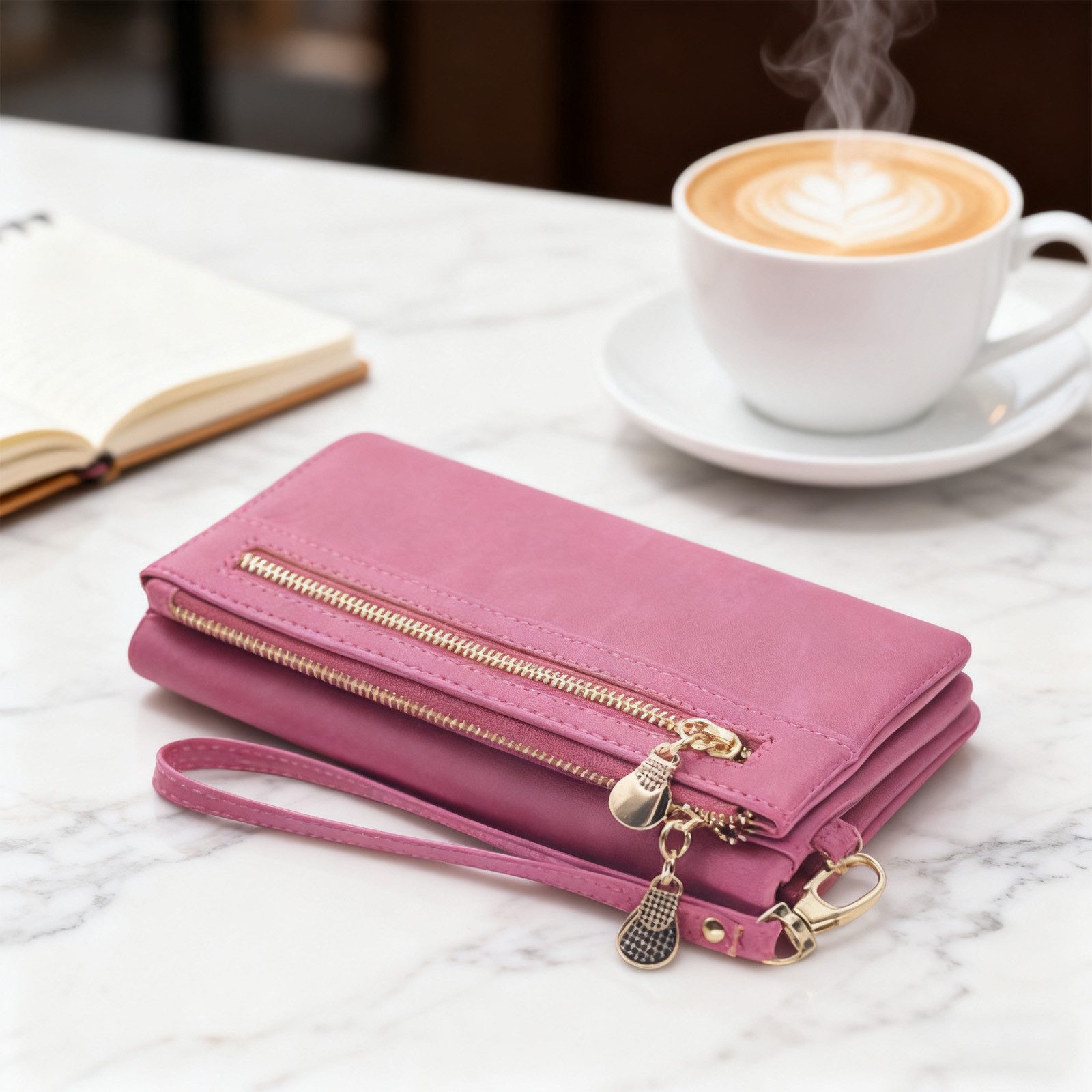 OKWISH Geldbörse Damen Geldtasche Portemonnaie Kunstleder Portmonee (Handtasche Ledergeldbörse Brieftasche mit 11 Kartenfäche, Kartenhalter, Kartenetui, Kreditkartenetui), Geld Beutel mit Münzfach Groß 18,5 x 9,5 x 3cm