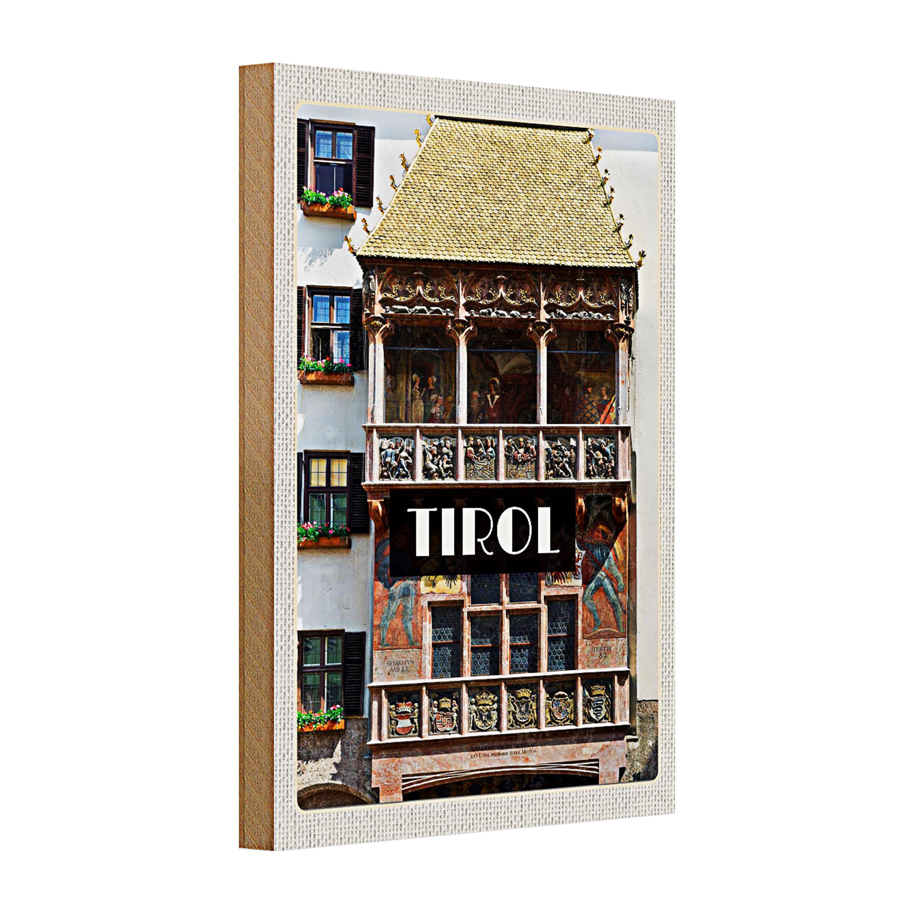 Roomando Holzbild Holzschild Reise 20x30cm Tirol Gebäude Kunst Mittelalter