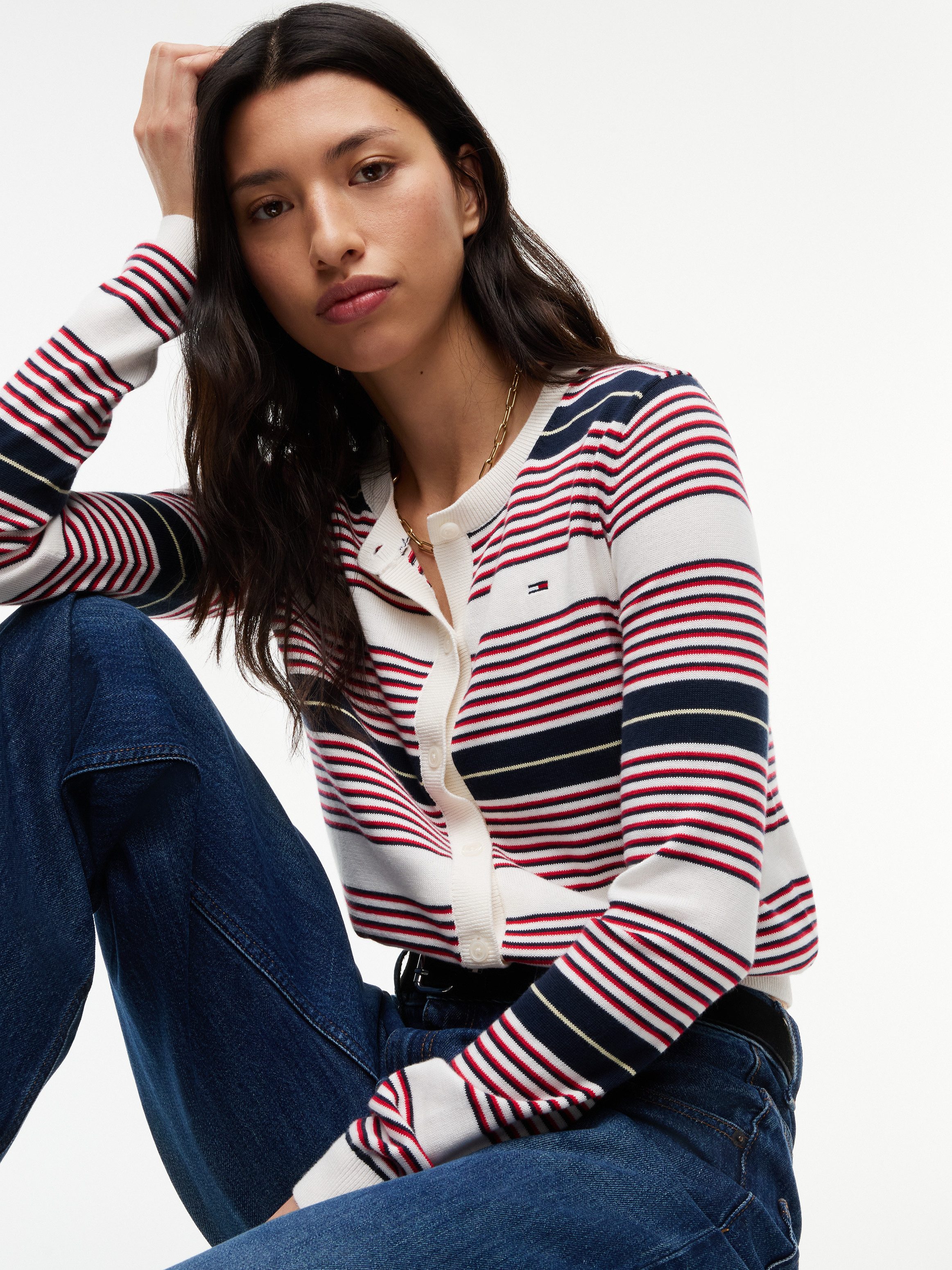 Tommy Jeans Strickjacke TJW ESSENTIAL CREW NECK CARDIGAN Baumwolle
