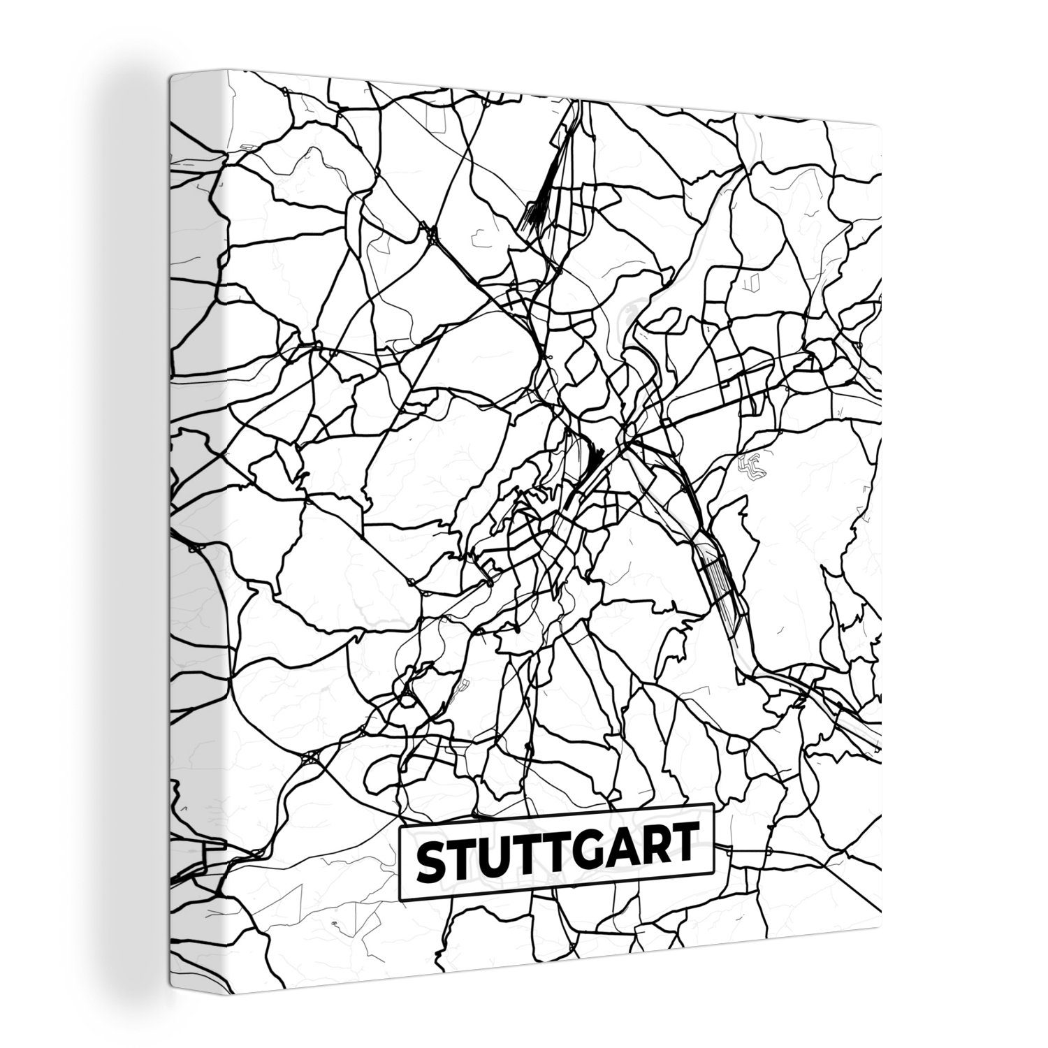 OneMillionCanvasses® Leinwandbild Stuttgart - Karte - Stadtplan, (1 St), Leinwand Bilder für Wohnzimmer Schlafzimmer