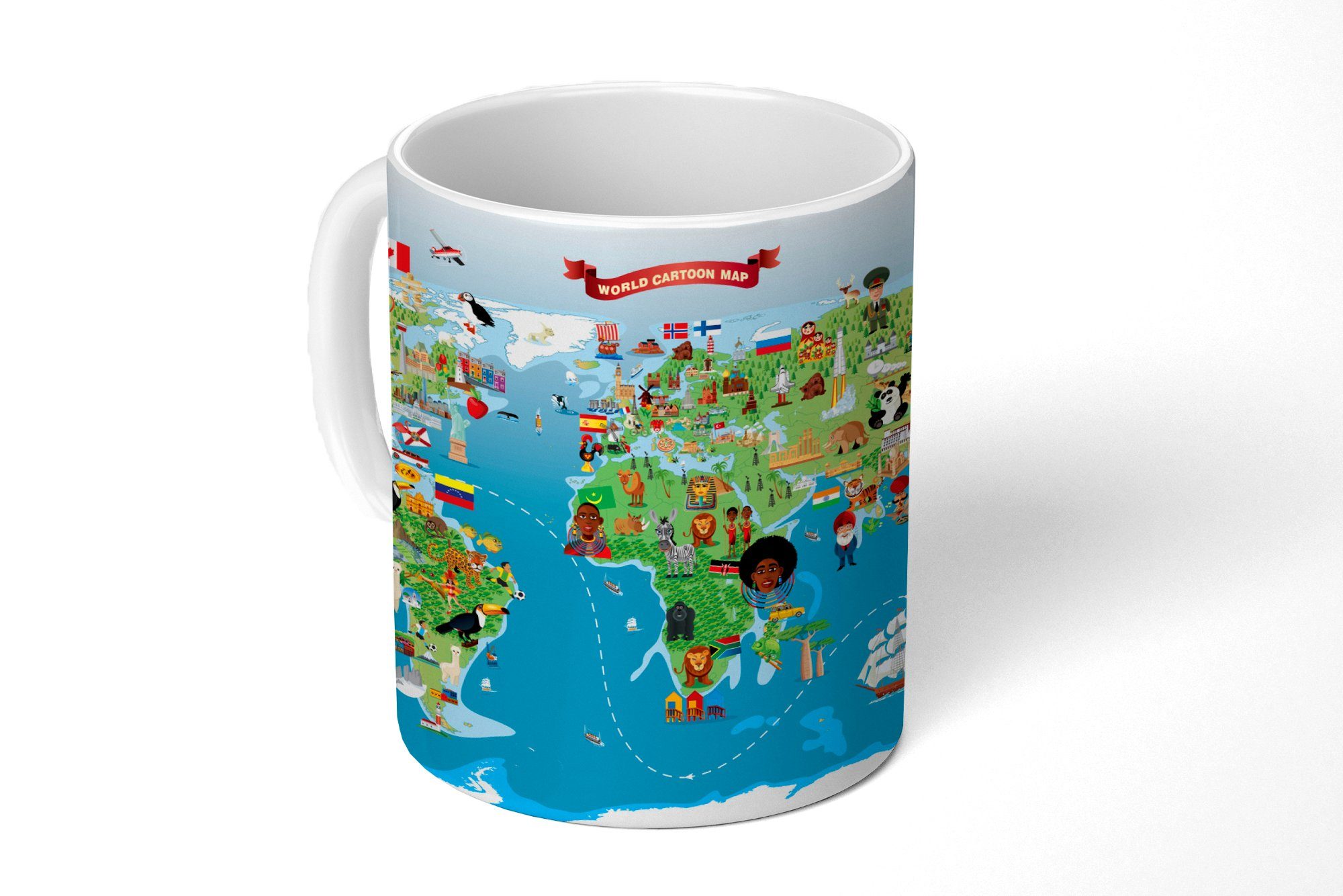 Teetasse, Keramik, - MuchoWow Teetasse, Tasse Kaffeetassen, - Kinder Weltkarte Becher, Tiere Geschenk Symbol,
