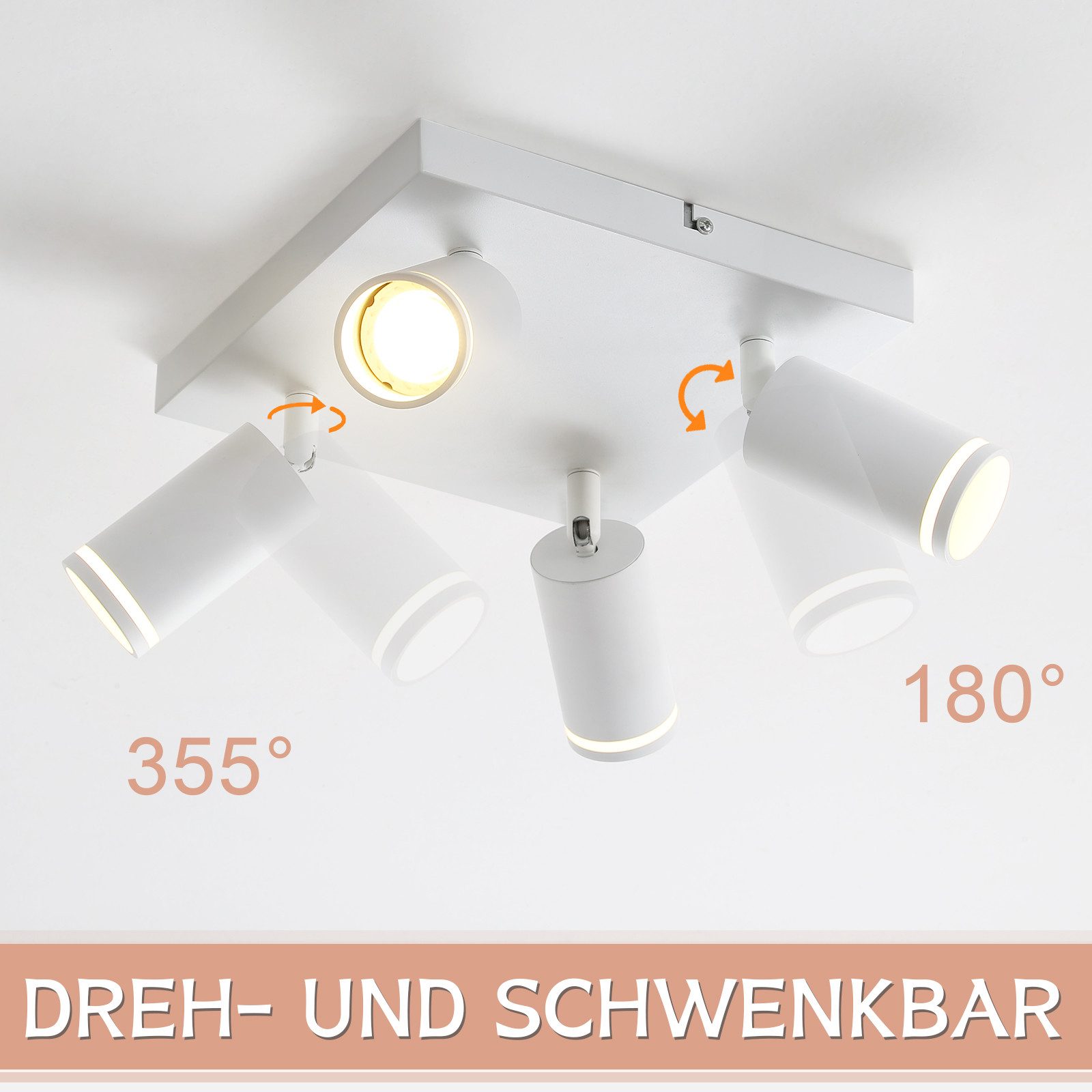 ZMH Deckenstrahler 4 Flammig Schwarz/Weiß Deckenlampe Metall GU10 für Schla günstig online kaufen