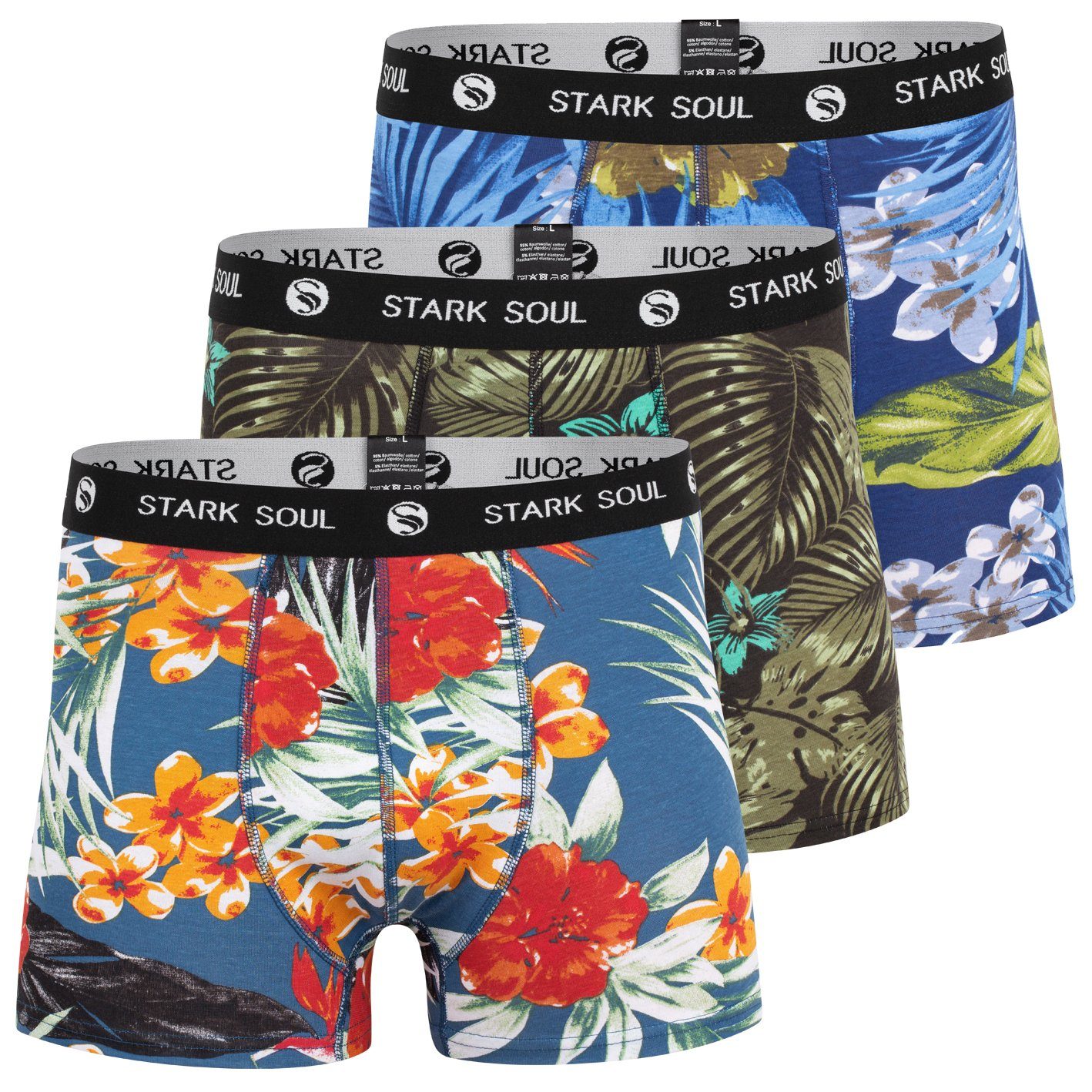 Stark Soul® Boxershorts Boxershorts ALOHA - 3er Pack Hawaiien Boxers-Shorts (Set, 3er-Pack) Logo Webbund