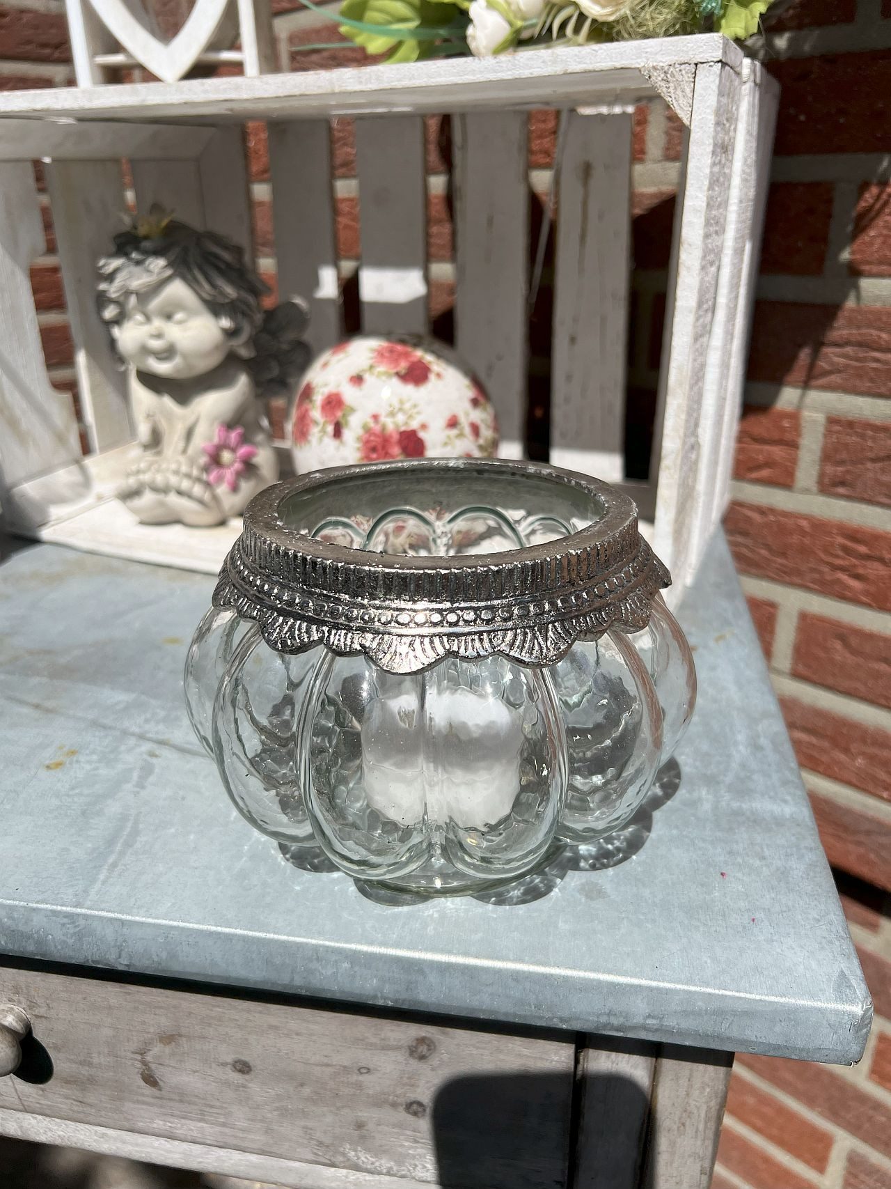 Exner GmbH Garten- & Wohnaccessoires Windlicht Vintage Glas mit Metallrand günstig online kaufen