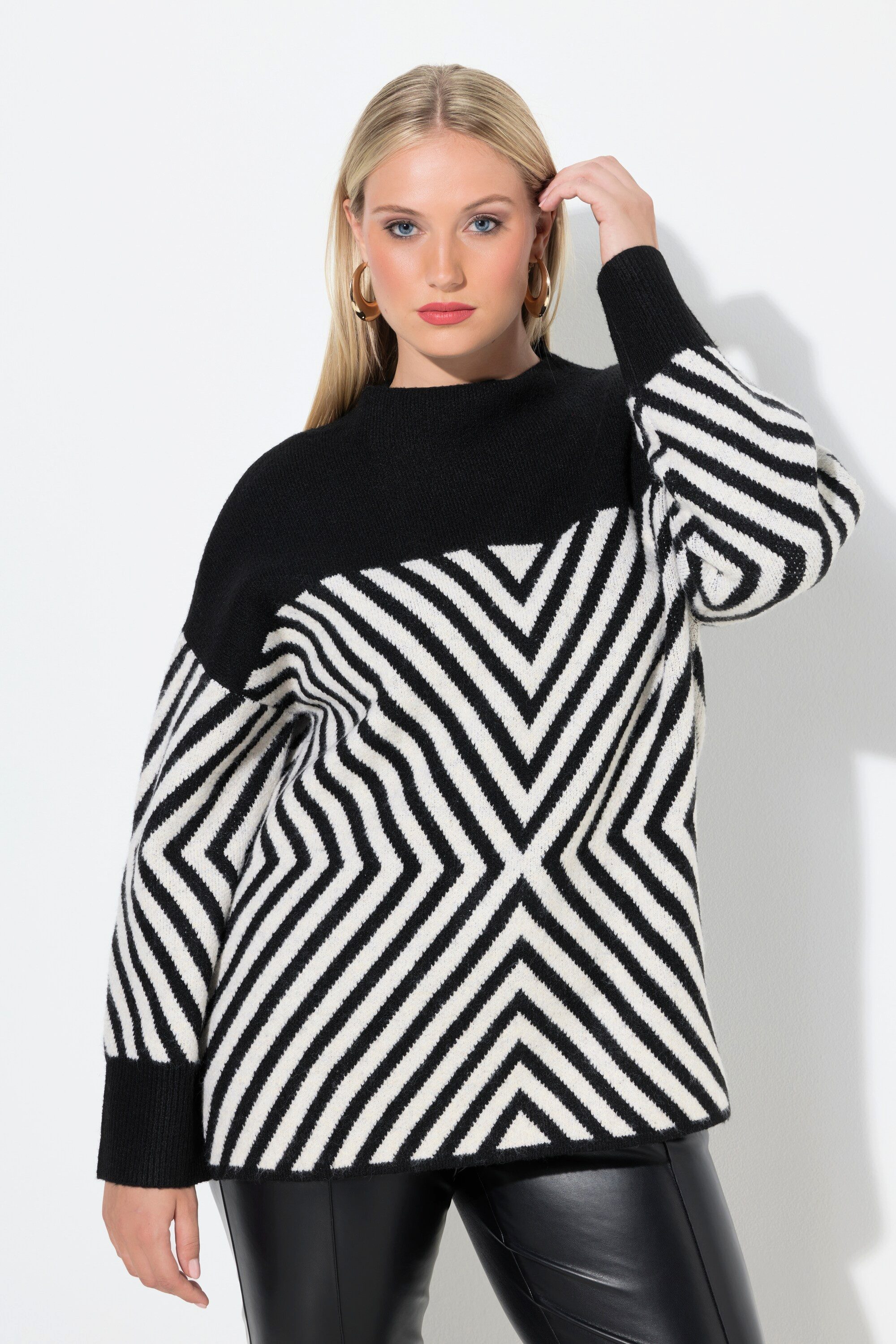 Ulla Popken Strickpullover Pullover grafisches Muster Stehkragen Langarm günstig online kaufen