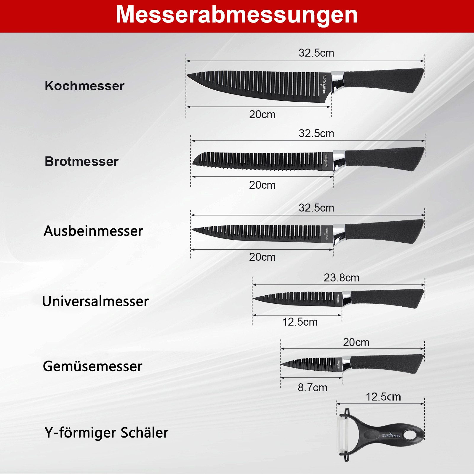 RHEINSTAHL Messer-Set 6 teilig Messerset Küchenmesser Set Profi Kochmesser (Set, 6-tlg., Ausbeinmesser, Brotmesser, Schälmesser, Kochmesser, Universalmesser), E – Bild 2 von 5