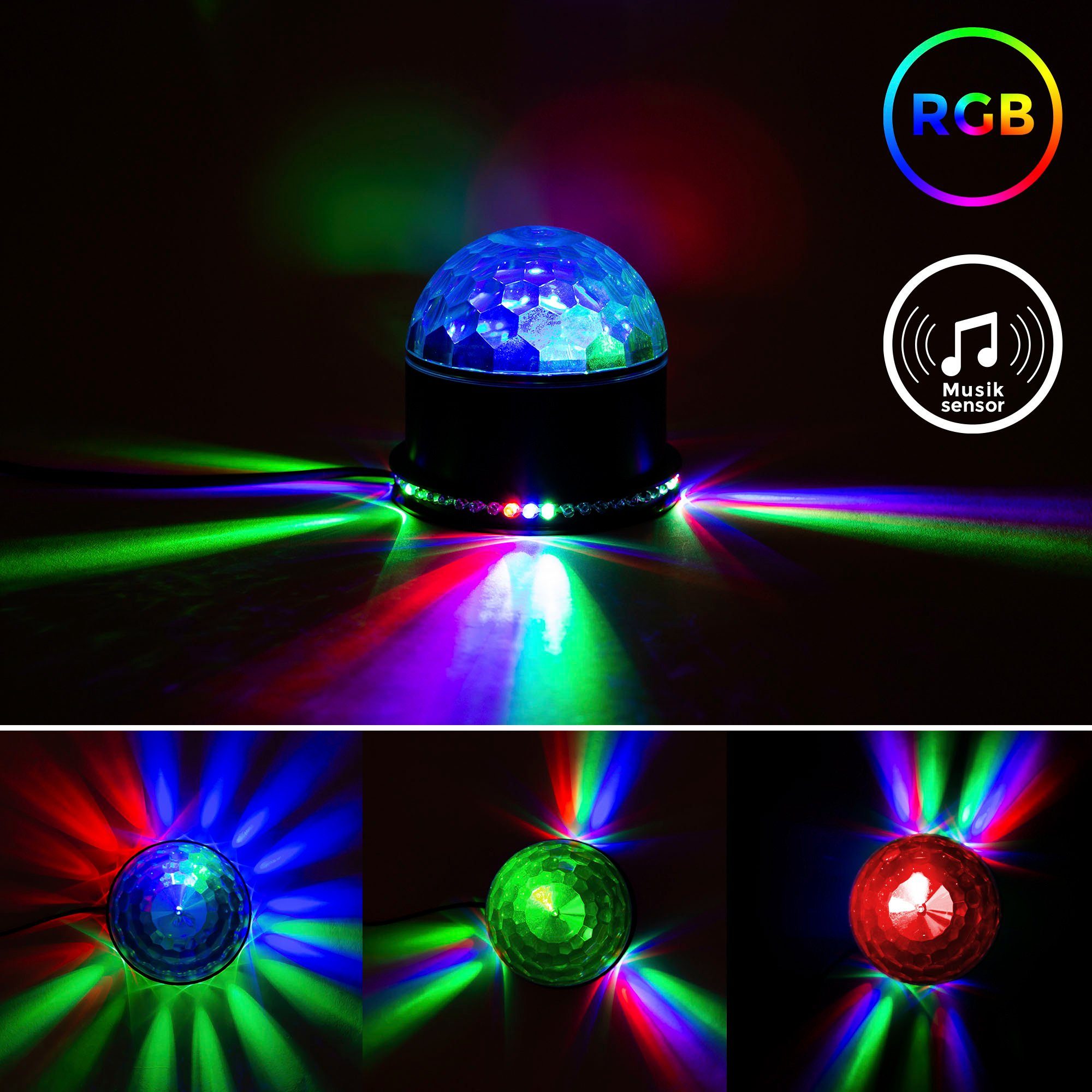 LED mit integriert, BK_GD1327 fest Tischlampe Discolicht, RGB, Partylicht, LED Partyleuchte, Musiksensor, Motivstrahler Farbwechsel, B.K.Licht RGB, LED RGB