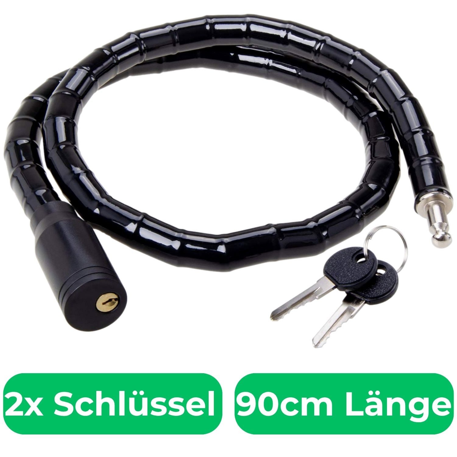Diedrich Filmer GmbH Kabelschloss Gliederschloss 90cm 2x Schlüssel Schwarz, Schloss Fahrradschloss Panzerschloss für Fahrrad E-Bike Motorrad