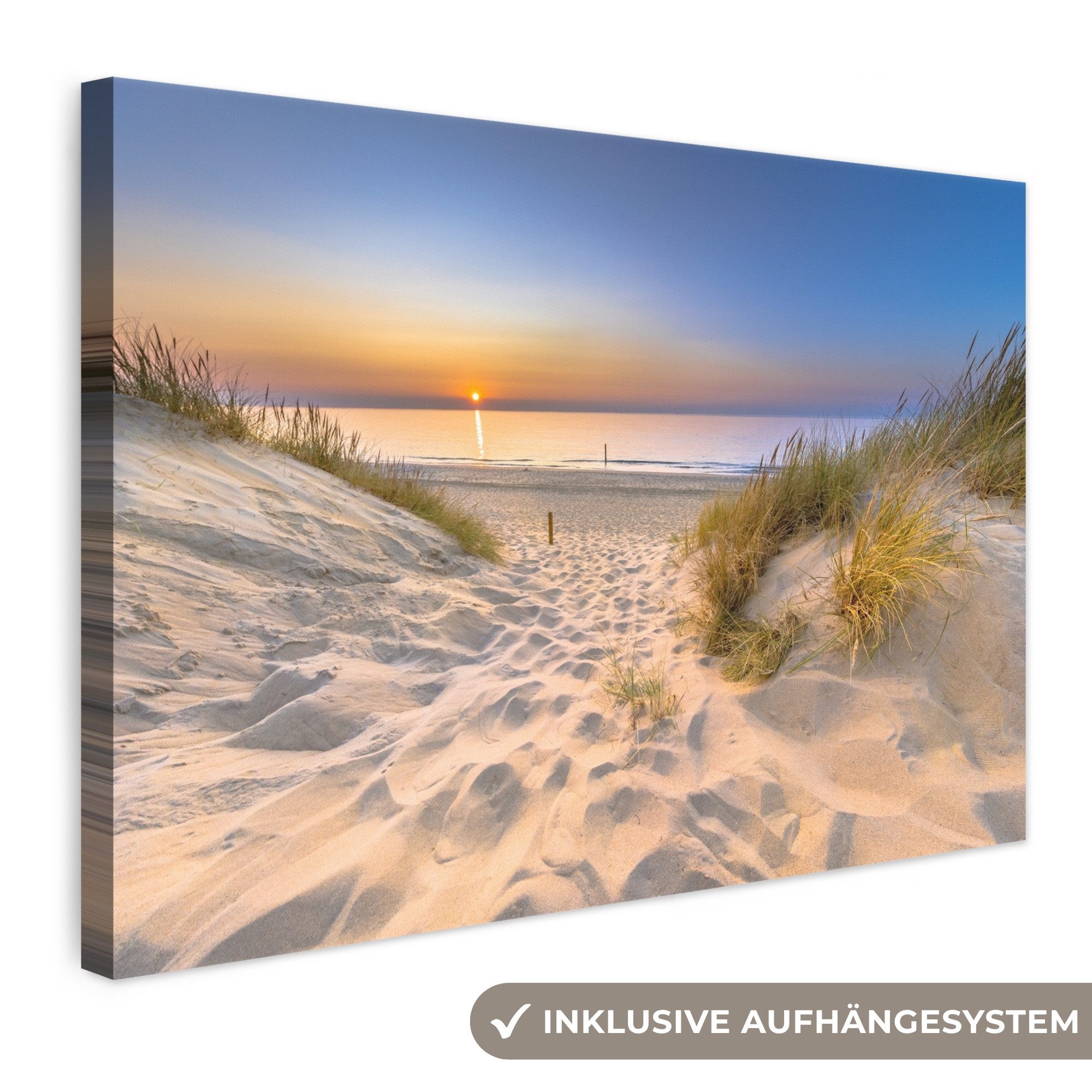 OneMillionCanvasses® Leinwandbild Düne - Sonnenuntergang - Horizont - Strand - Gras, Fotodruck (1 St), Leinwand Bilder Klein, Wand Dekoration Aesthetic 30x20 cm