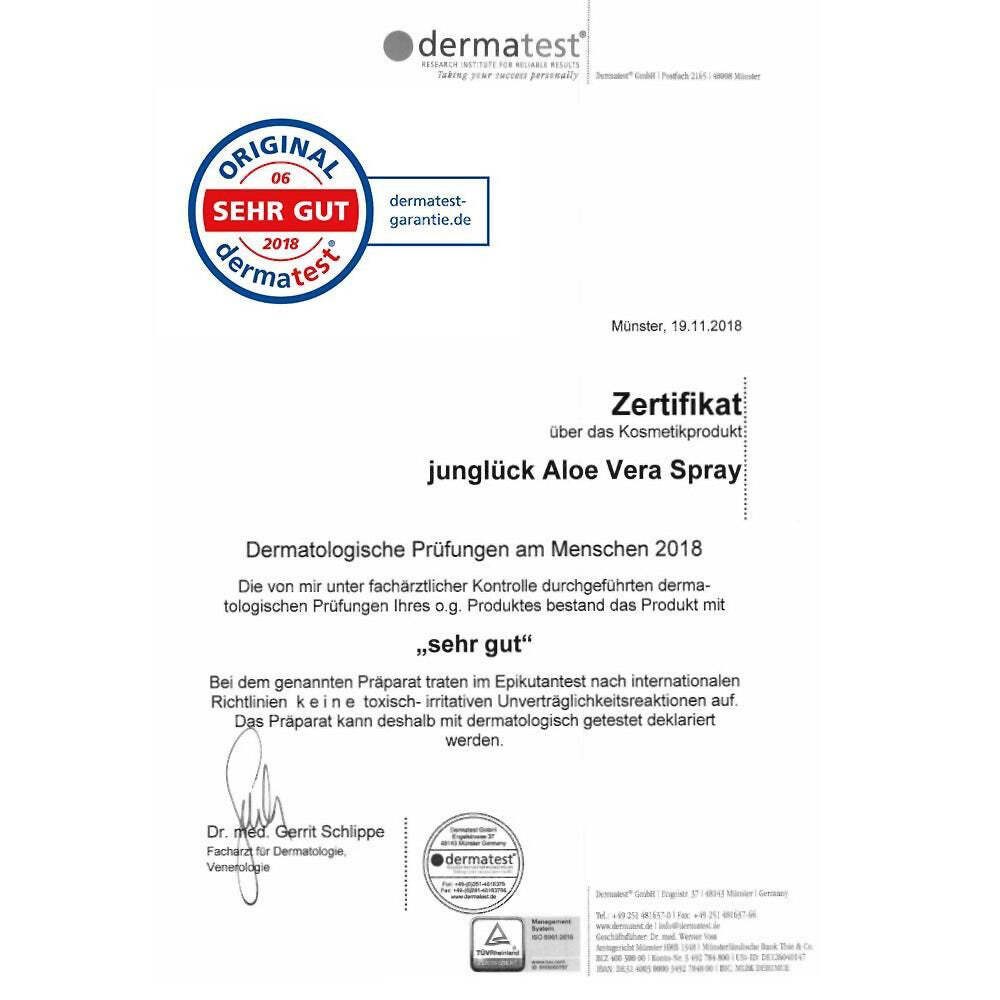 JUNGLÜCK After Sun Aloe Vera Spray - 100% Bio, feuchtigkeitsspendend, 1-tlg., Kühlendes Feuchtigkeitsspray für Gesicht, Haare und Körper