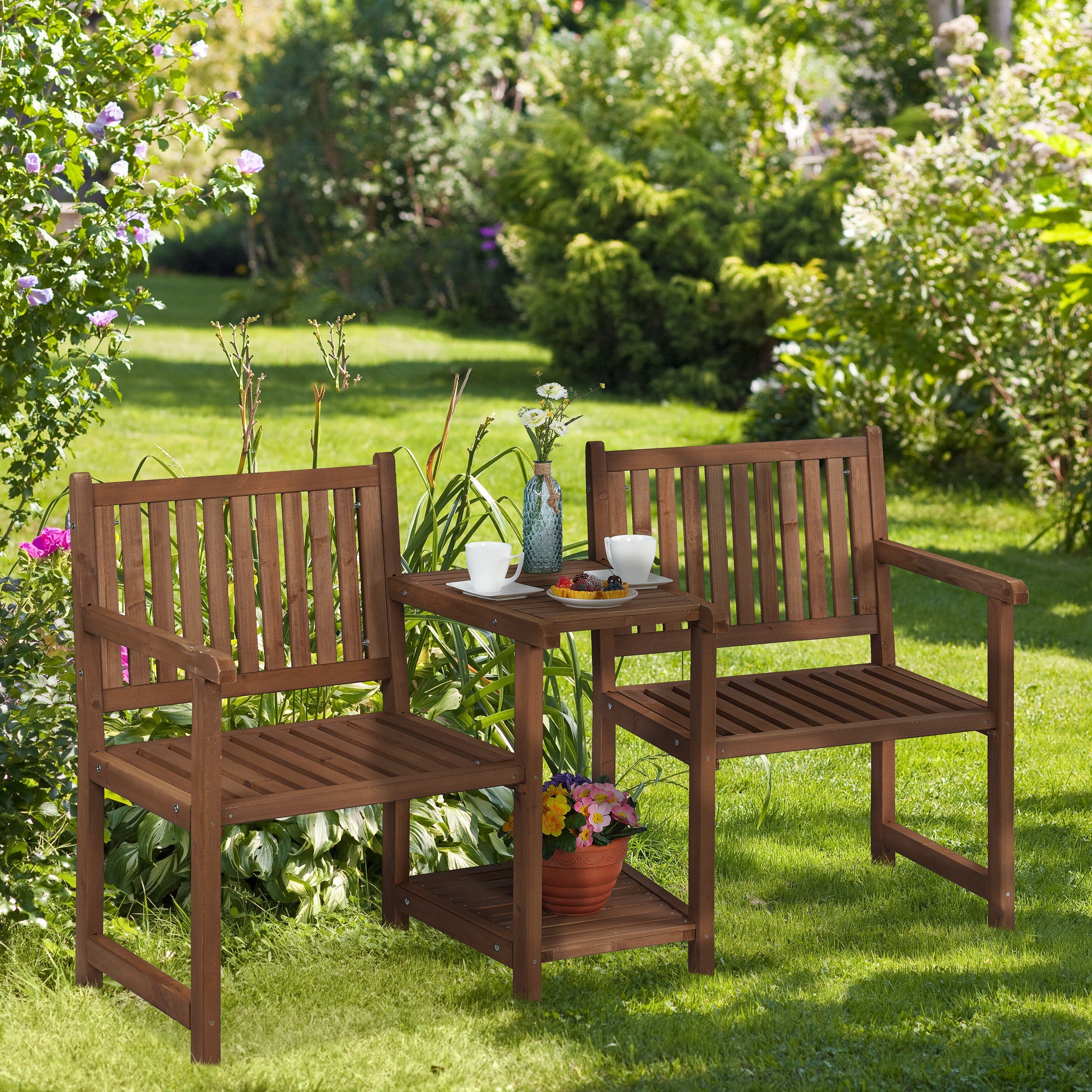 relaxdays Gartenbank Braune Gartenbank mit Tisch günstig online kaufen
