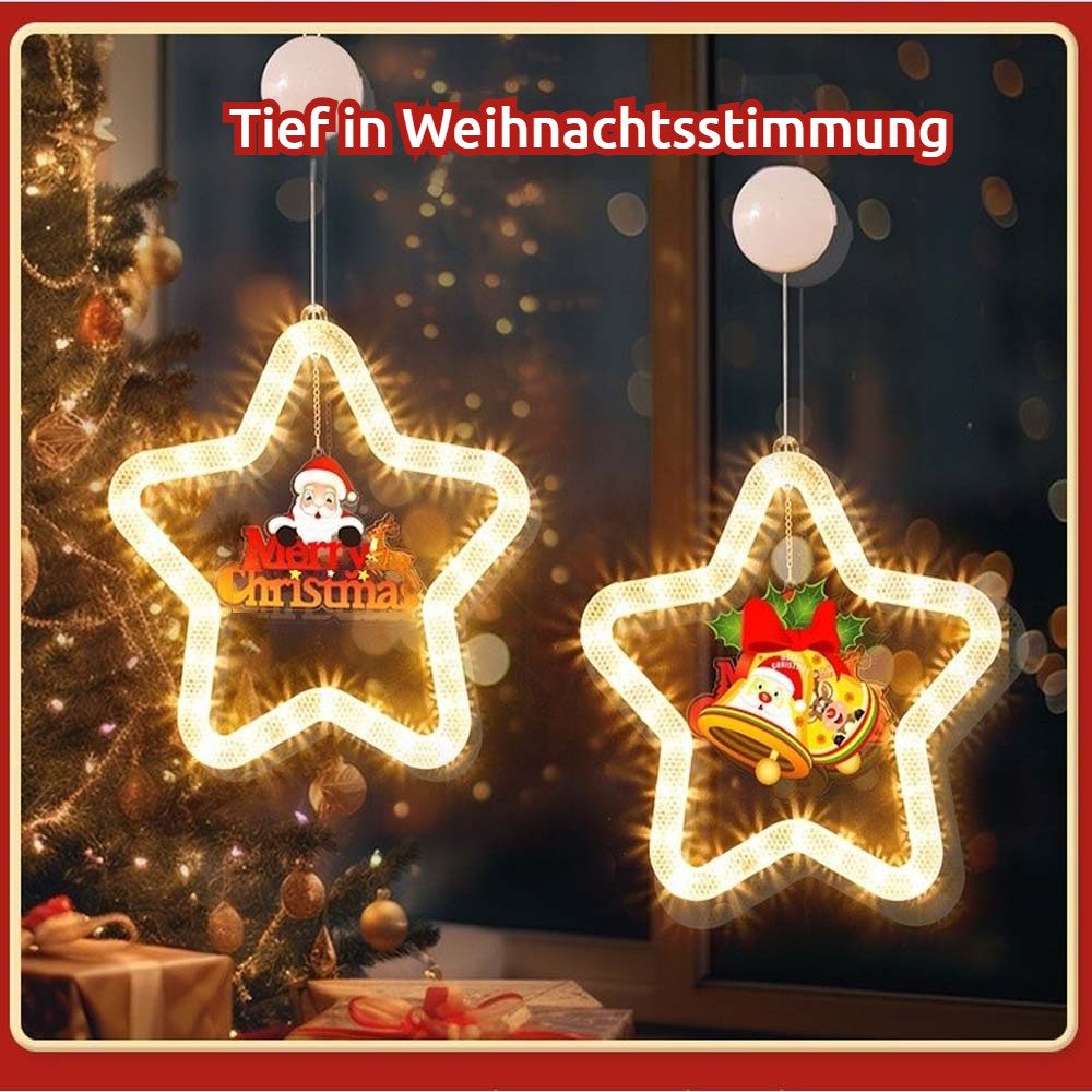 QUBEBU LED Stern Sterne Weihnachtsbeleuchtung Aufhängen Batteriebetriebene, Saugnäpfe, Glocke, LED fest integriert, Fensterbeleuchtung Weihnachten,für Fenster, Kinderzimmer, Weihnachten
