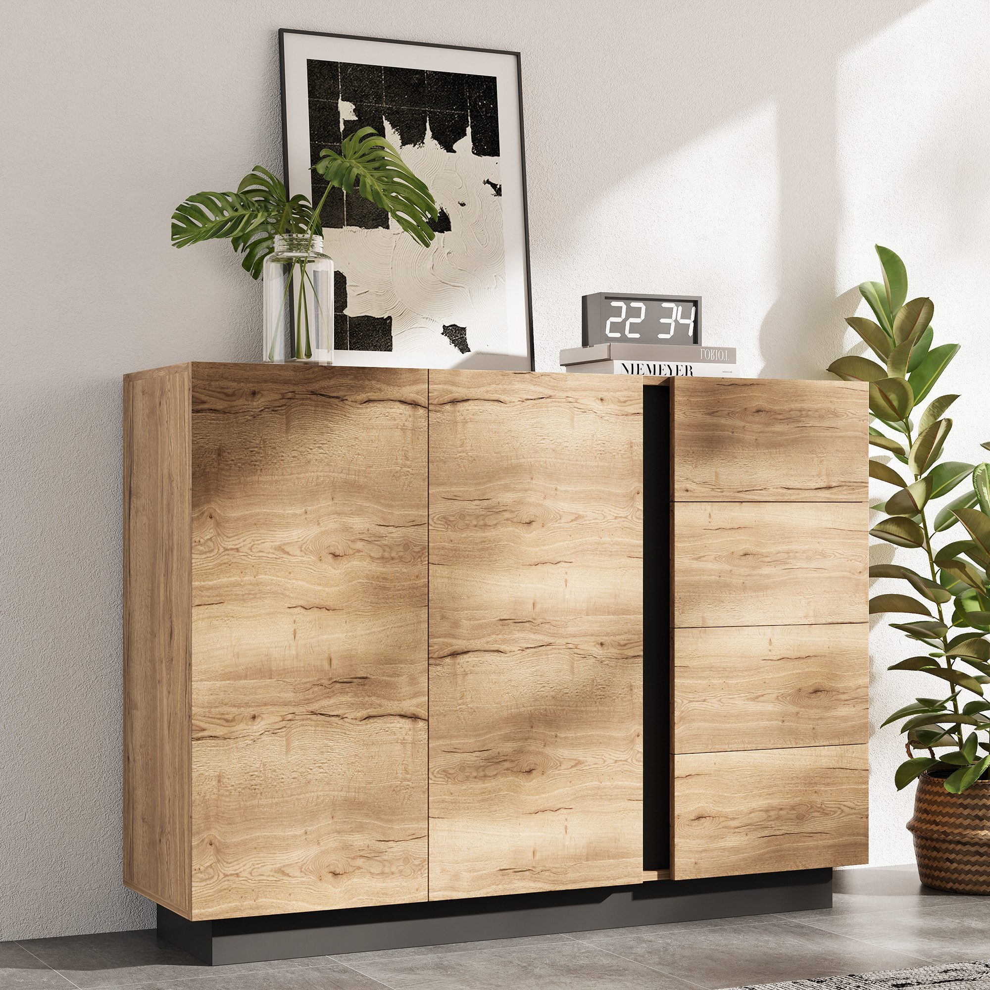 Merax Sideboard Kommode mit 4 Schubladen und 2 Türen (1 St., griffloses Stauraummöbel mit Push-to-Open), Anrichte für Wohnzimmer und Küche
