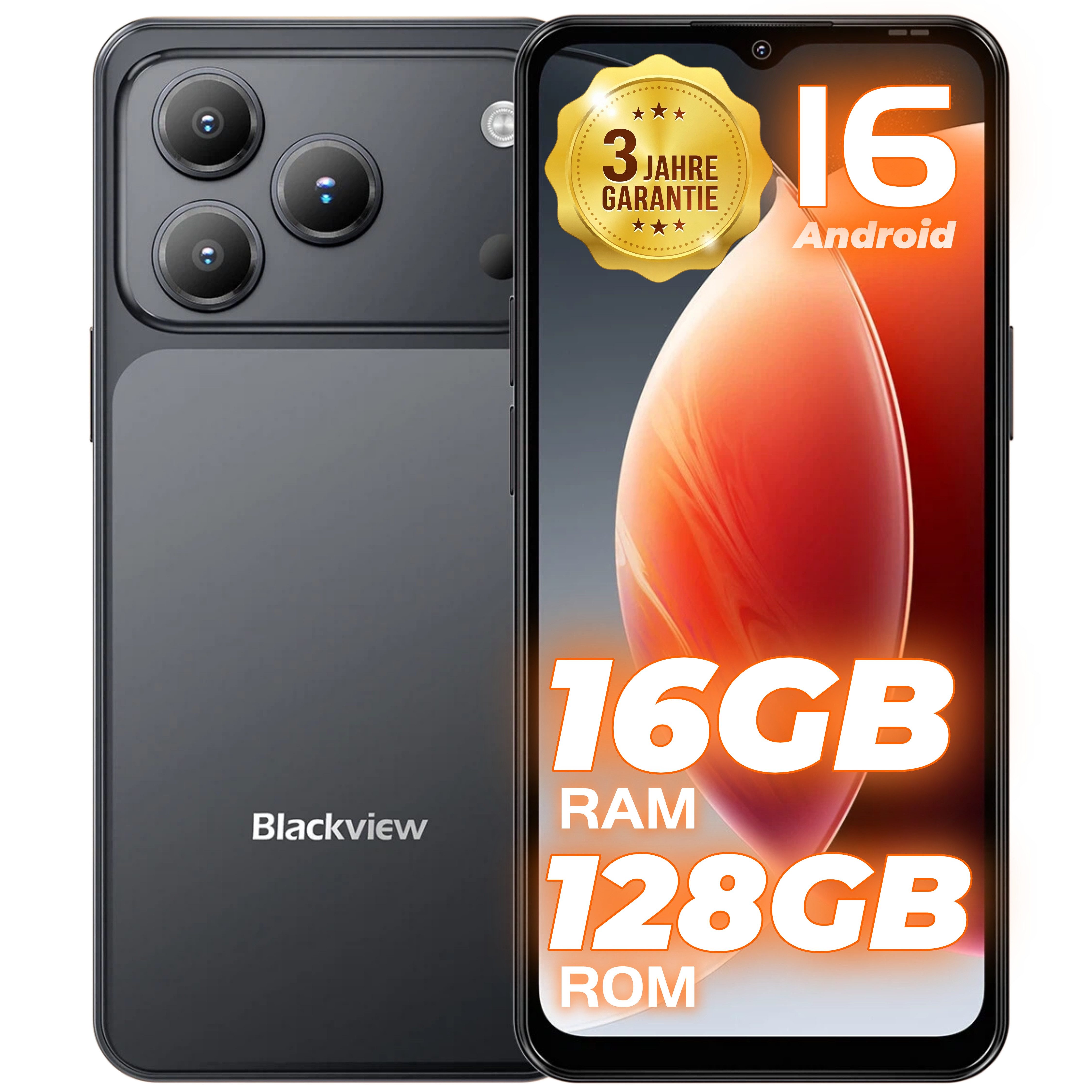 blackview WAVE 7C 6,56-Zoll HD+ IPS Handy Ohne Vertrag,16GB+128GB/2TB Android 16 Smartphone (6,56 Zoll, 128 GB Speicherplatz, 32 MP Kamera, 5000mAh Simlockfreie Handy, 32MP+13MP KI Kamera, 4G Dual SIM/Face ID)