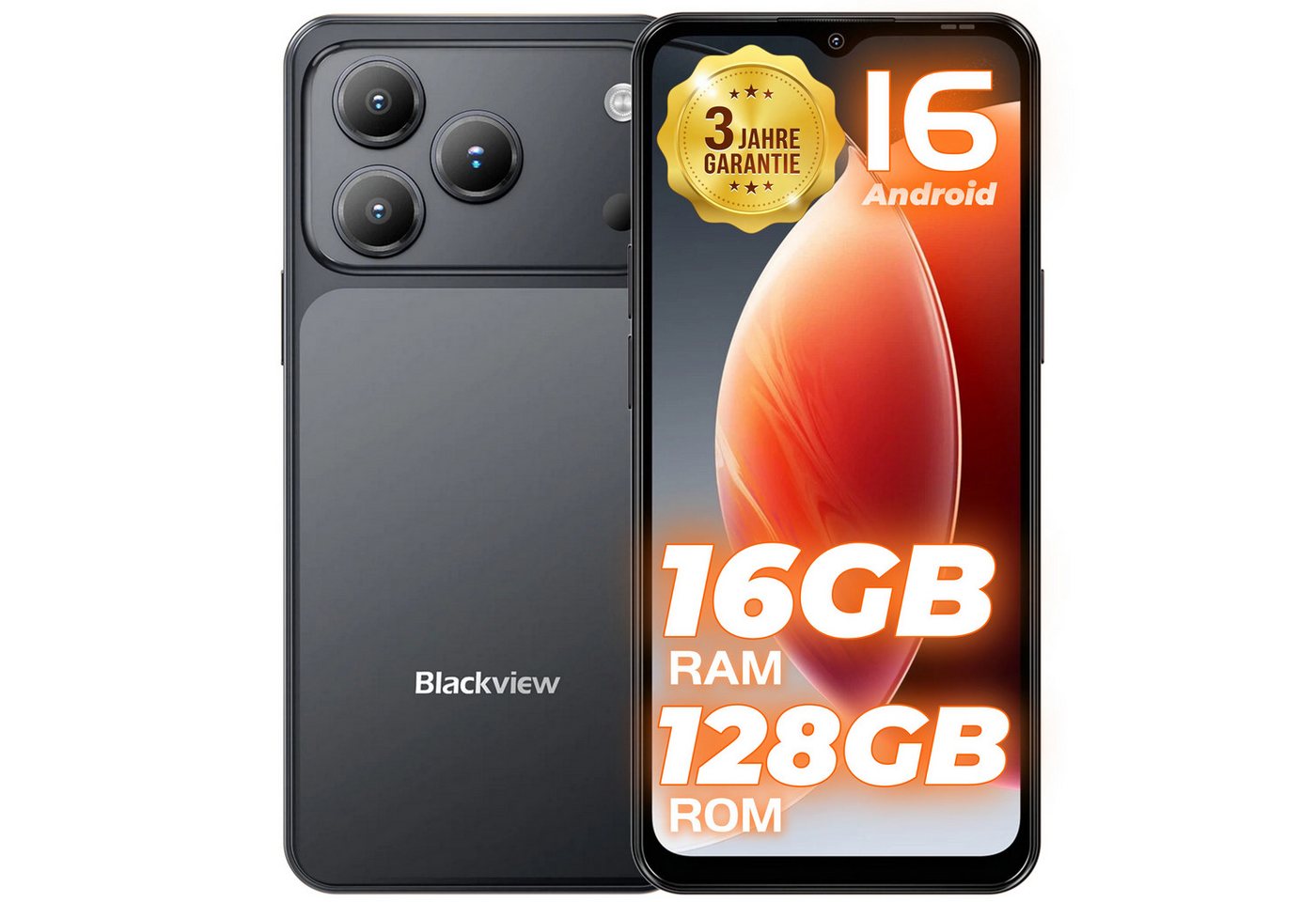 blackview WAVE 7C 6,56-Zoll HD+ IPS Handy Ohne Vertrag,16GB+128GB/2TB Android 16 Smartphone (6,56 Zoll, 128 GB Speicherplatz, 32 MP Kamera, 5000mAh Simlockfreie Handy, 32MP+13MP KI Kamera, 4G Dual SIM/Face ID)