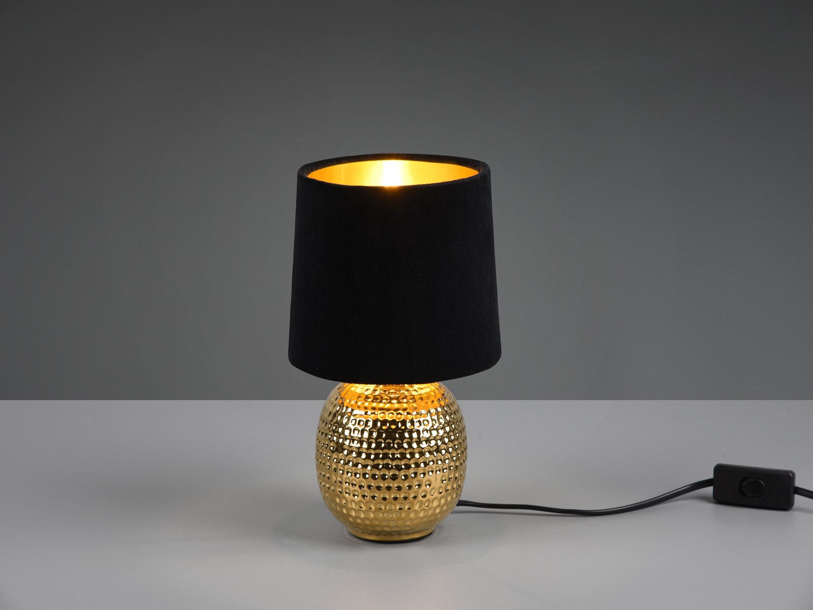 Reality Leuchten LED Nachttischlampe mit Keramikfuß & Samtschirm, Höhe 26cm, dimmbar, LED wechselbar, Warmweiß, kleine gemütliche Retro Tischleuchte für Fenster – Bild 3 von 5