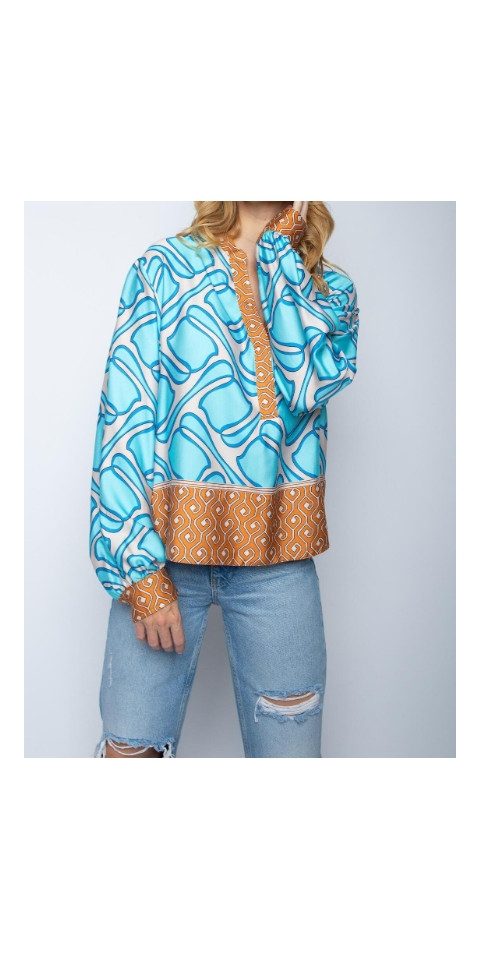 Hemdbluse Bluse EMILY VAN DEN BERGH aqua cognac
