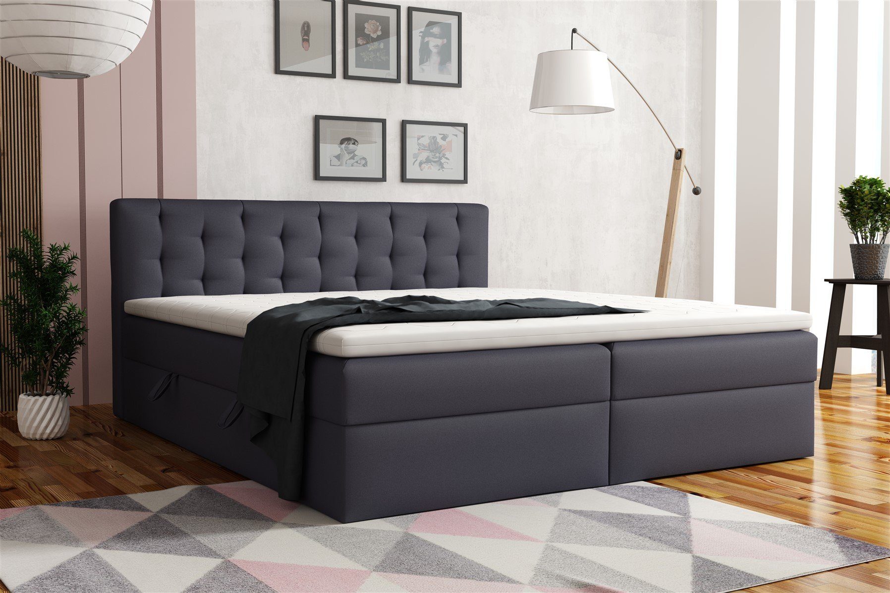 Fun Möbel Boxbett Schlafzimmerbett DIAGO in Kunstleder "Soft" Anthrazit (inkl. Bettkasten, 1-St., inkl. Kaltschaumtopper), Gepolstertes Kopfteil