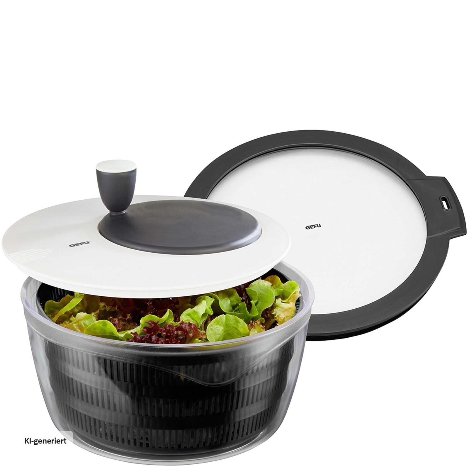 GEFU Salatschleuder Salatschleuder und Frischhaltedeckel ROTARE, (1 Salatschleuder mit Frischhaltedeckel), Salatschüssel