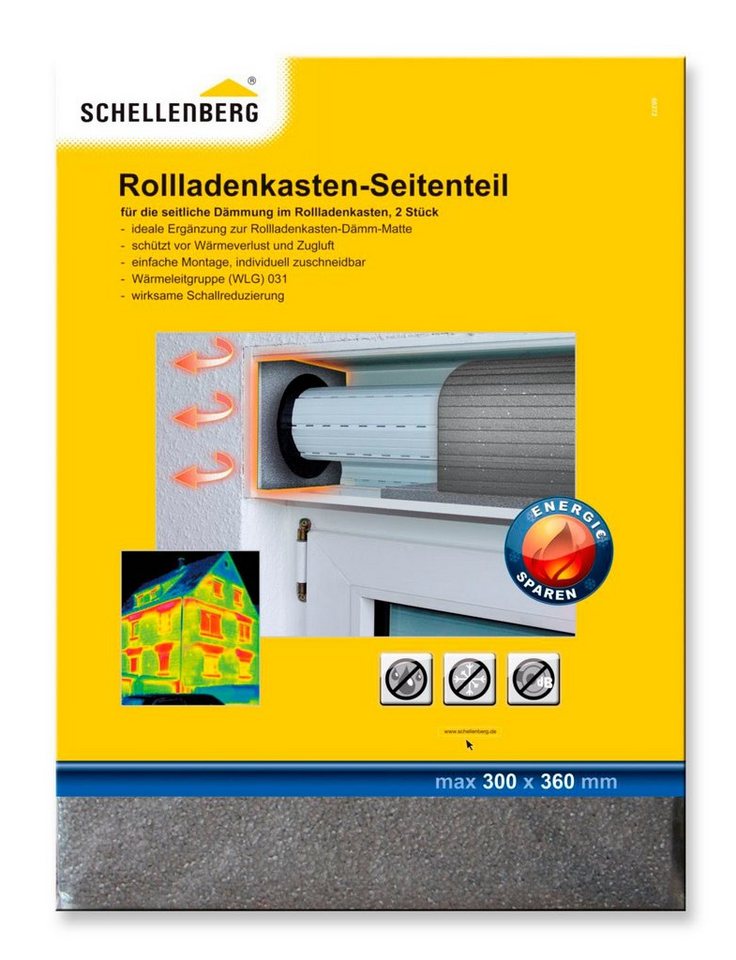SCHELLENBERG Rollladenkastendämmung Seitenteile, (Packung, 2-St),  Thermoisolierung für Rollladen, Wärmedämmung, Passende Ergänzung zu einer  Rolladenkasten-Dämmung