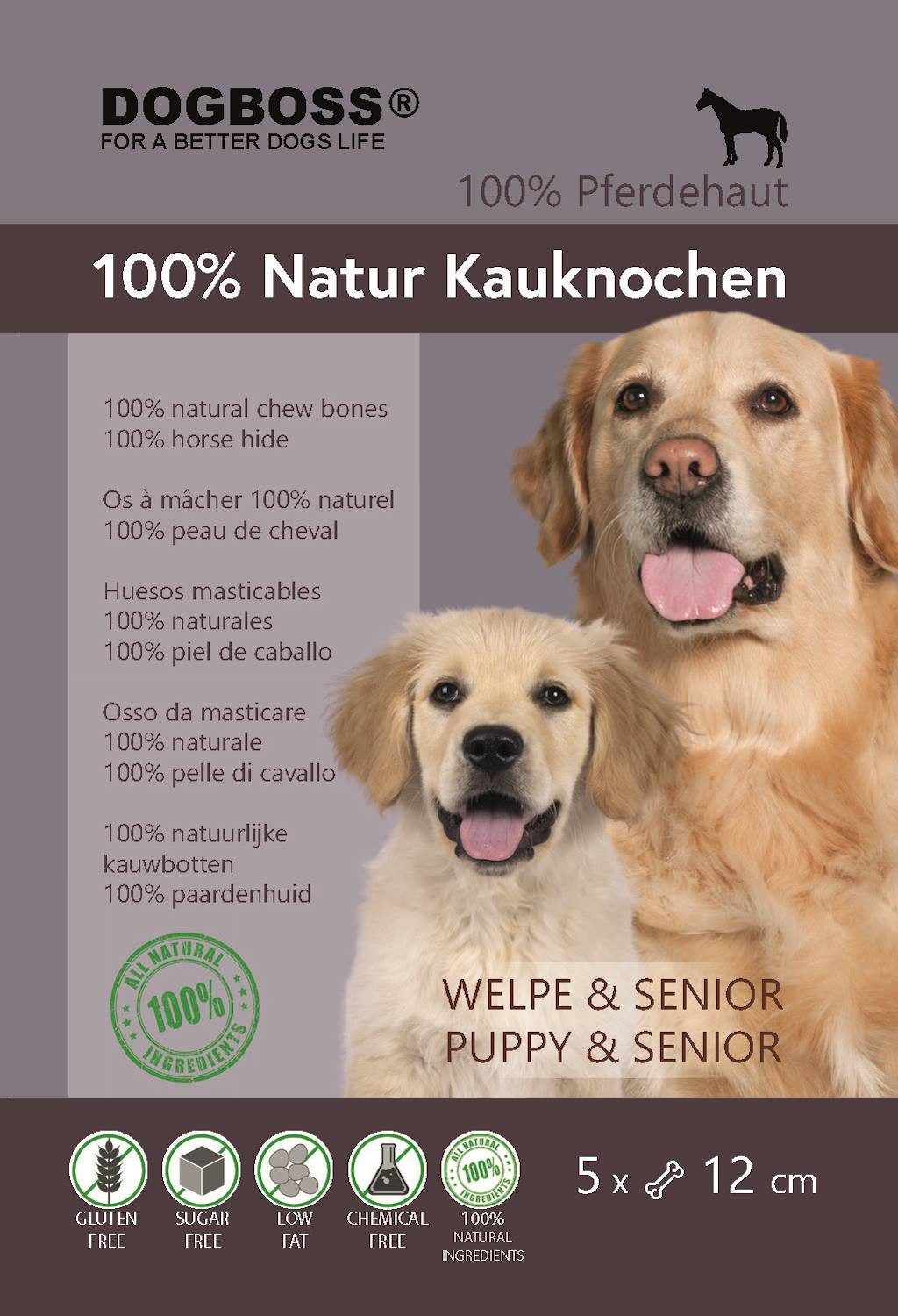 DOGBOSS DOGBOSS Kauknochen Pferd/Hirsch – hypoallergen für Welpen & Senior 100% Pferd 12 cm, Snack für: Hunde, rein natürlich ohne Zusätze