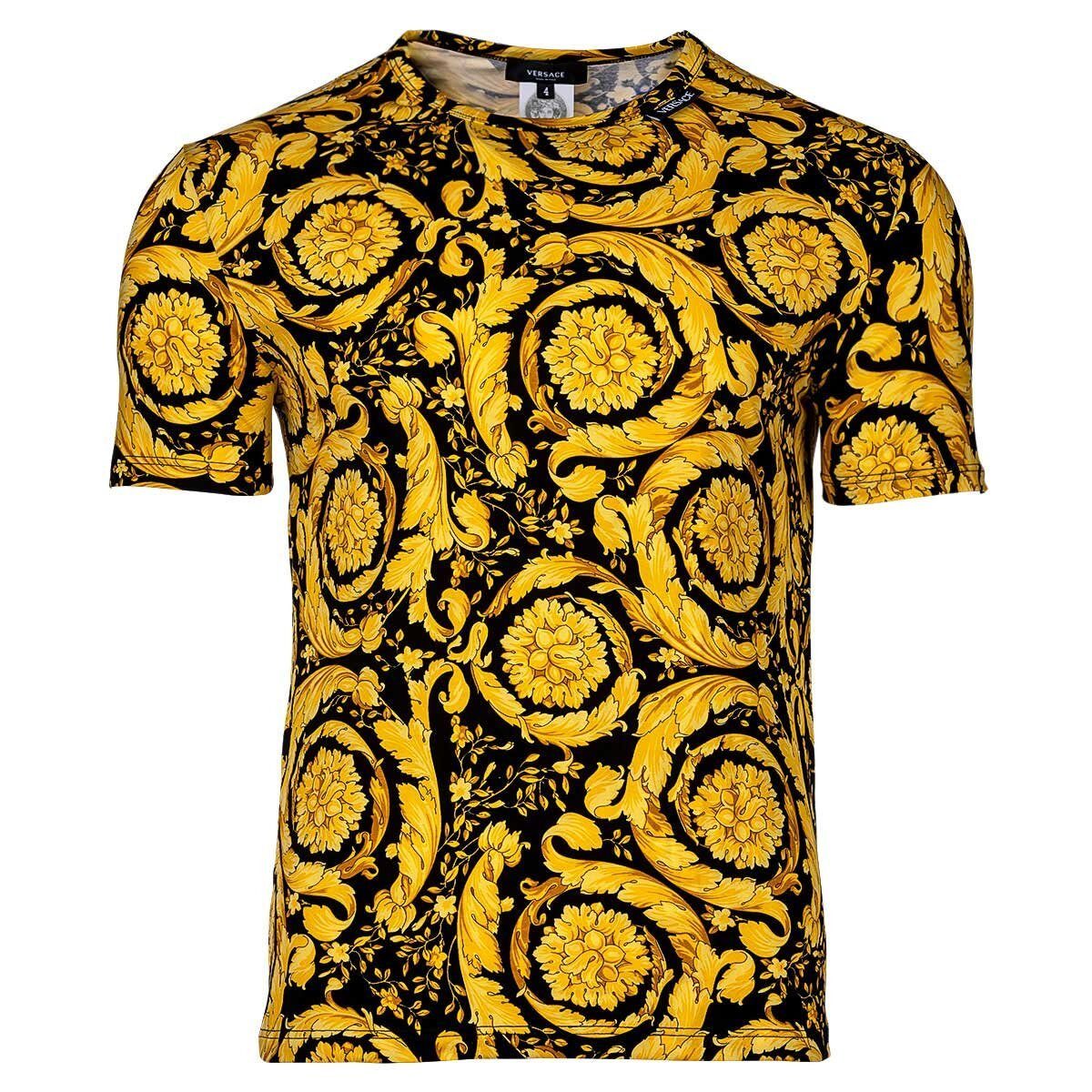 Stretch - Unterhemd, T-Shirt Versace Gold/Schwarz Rundhals, Herren T-Shirt