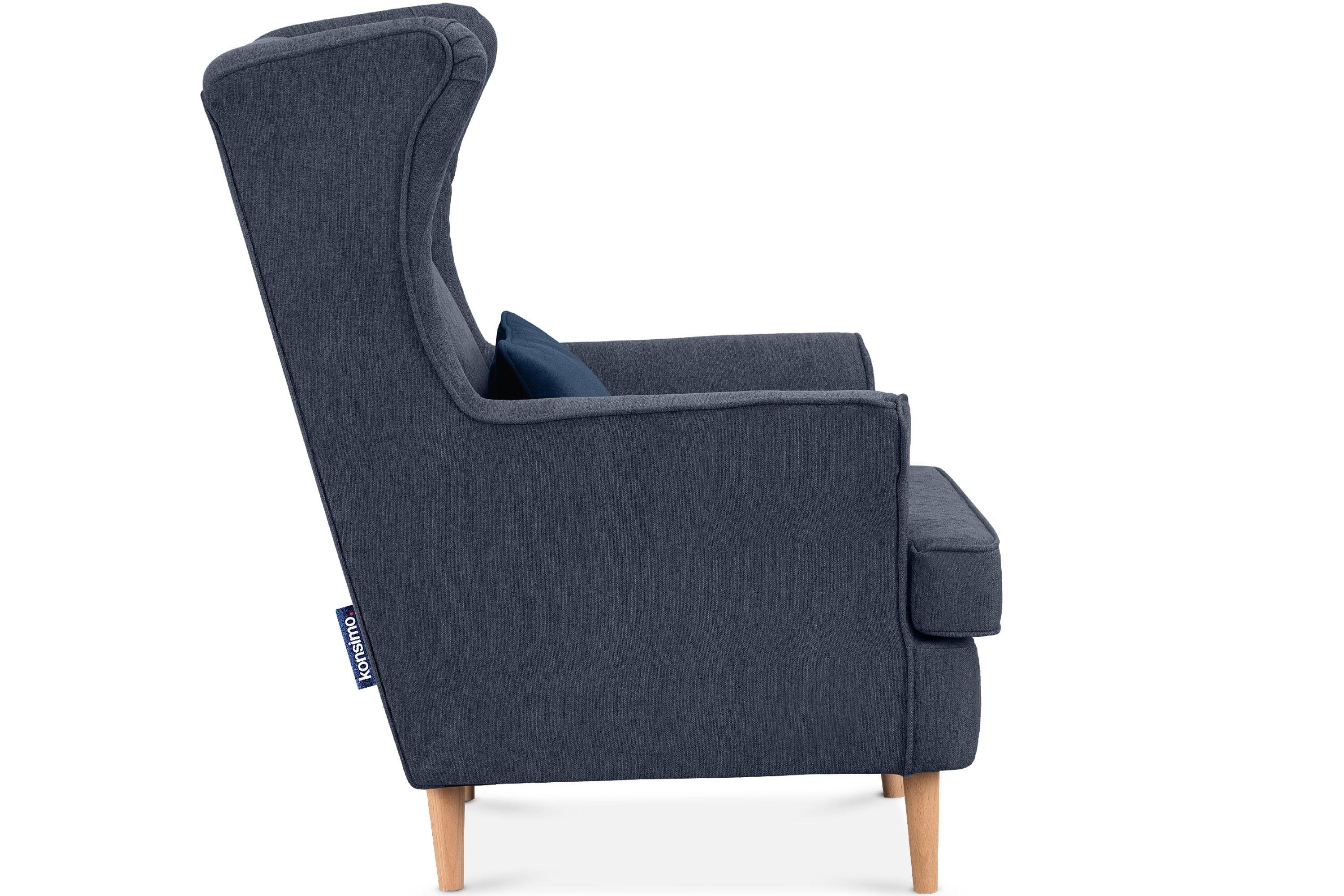 Konsimo Ohrensessel hohe STRALIS Design, Sessel, Kissen Füße, inklusive dekorativem zeitloses