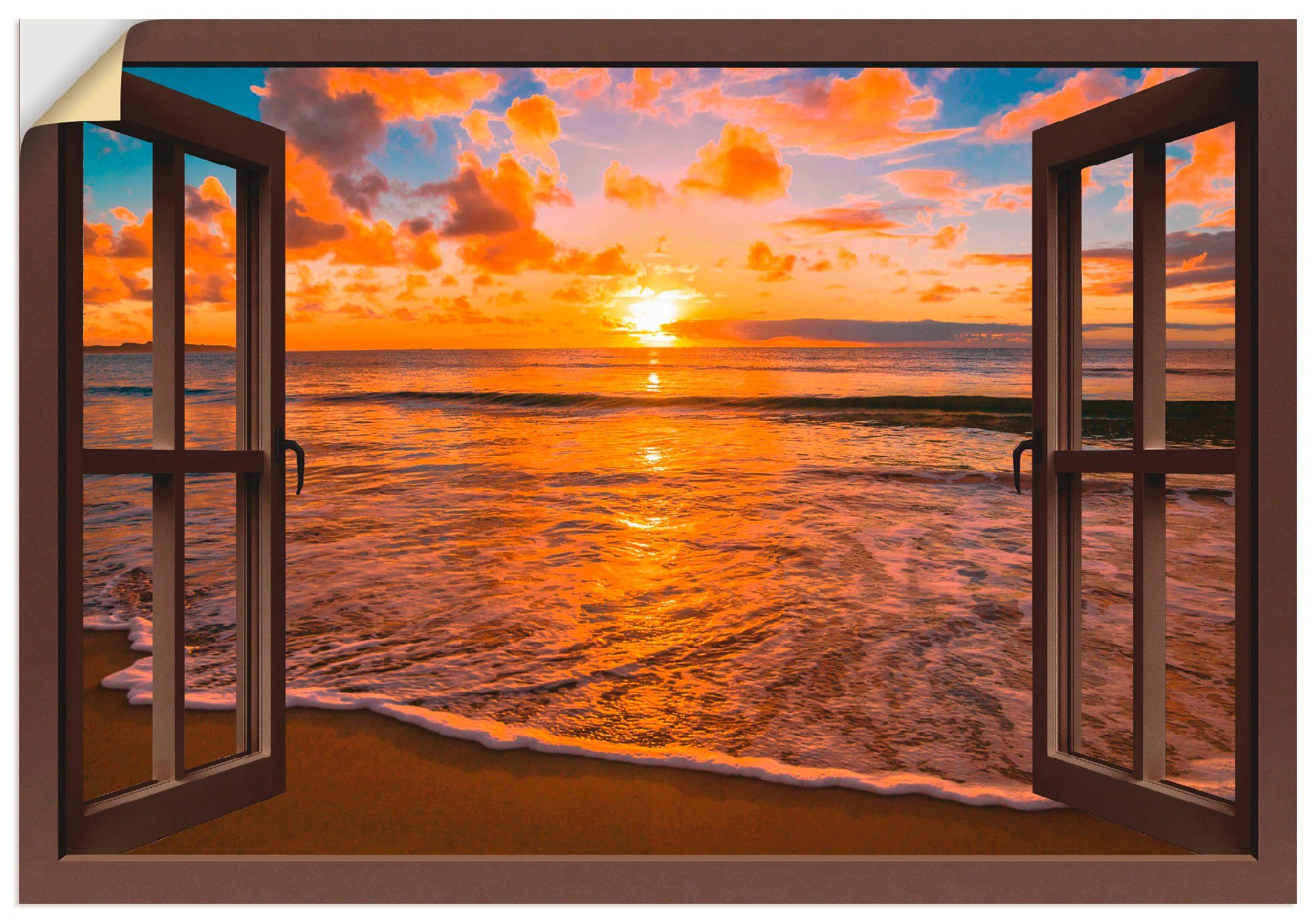 Artland Wandbild »Fensterblick Sonnenuntergang am Strand«, Sonnenaufgang & günstig online kaufen