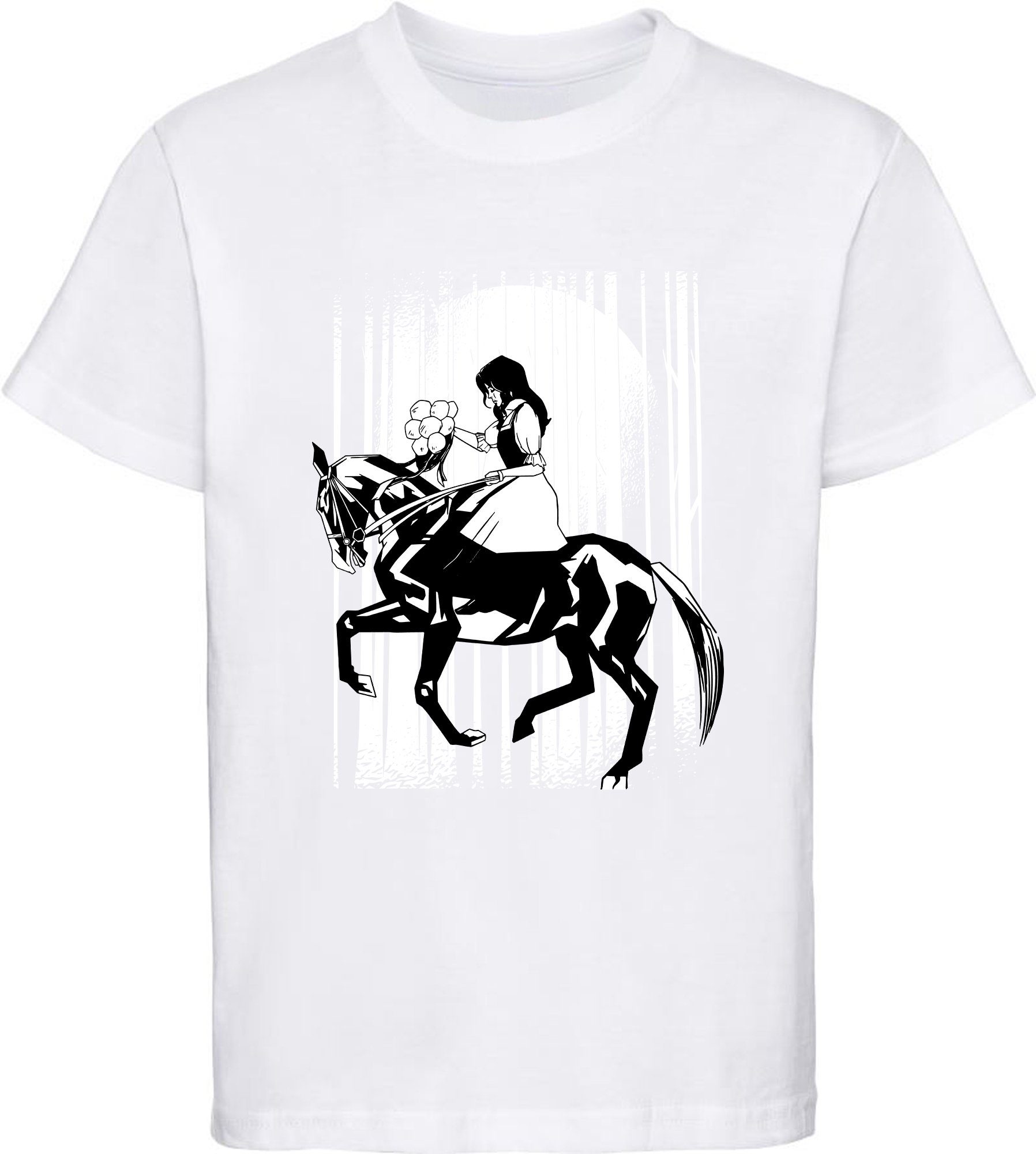 berittenes Baumwollshirt Print-Shirt Mädchen T-Shirt MyDesign24 i138 Aufdruck, mit Pferd bedrucktes weiss