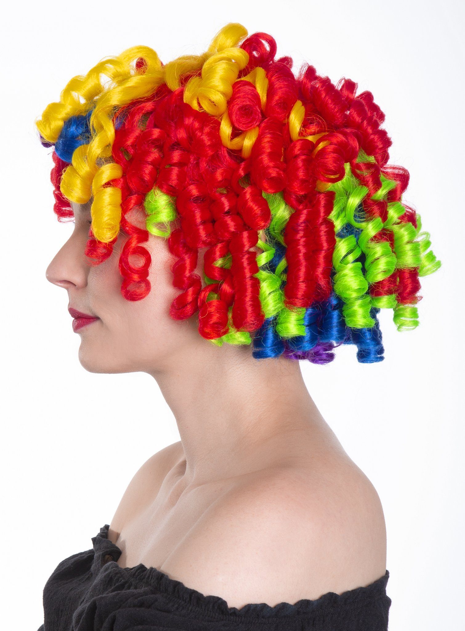 Maskworld Kostüm-Perücke Regenbogen Clown Perücke - Faschings Kostüm Perück, Hochwertige Kunsthaar-Perücke für knallbunte Clowns