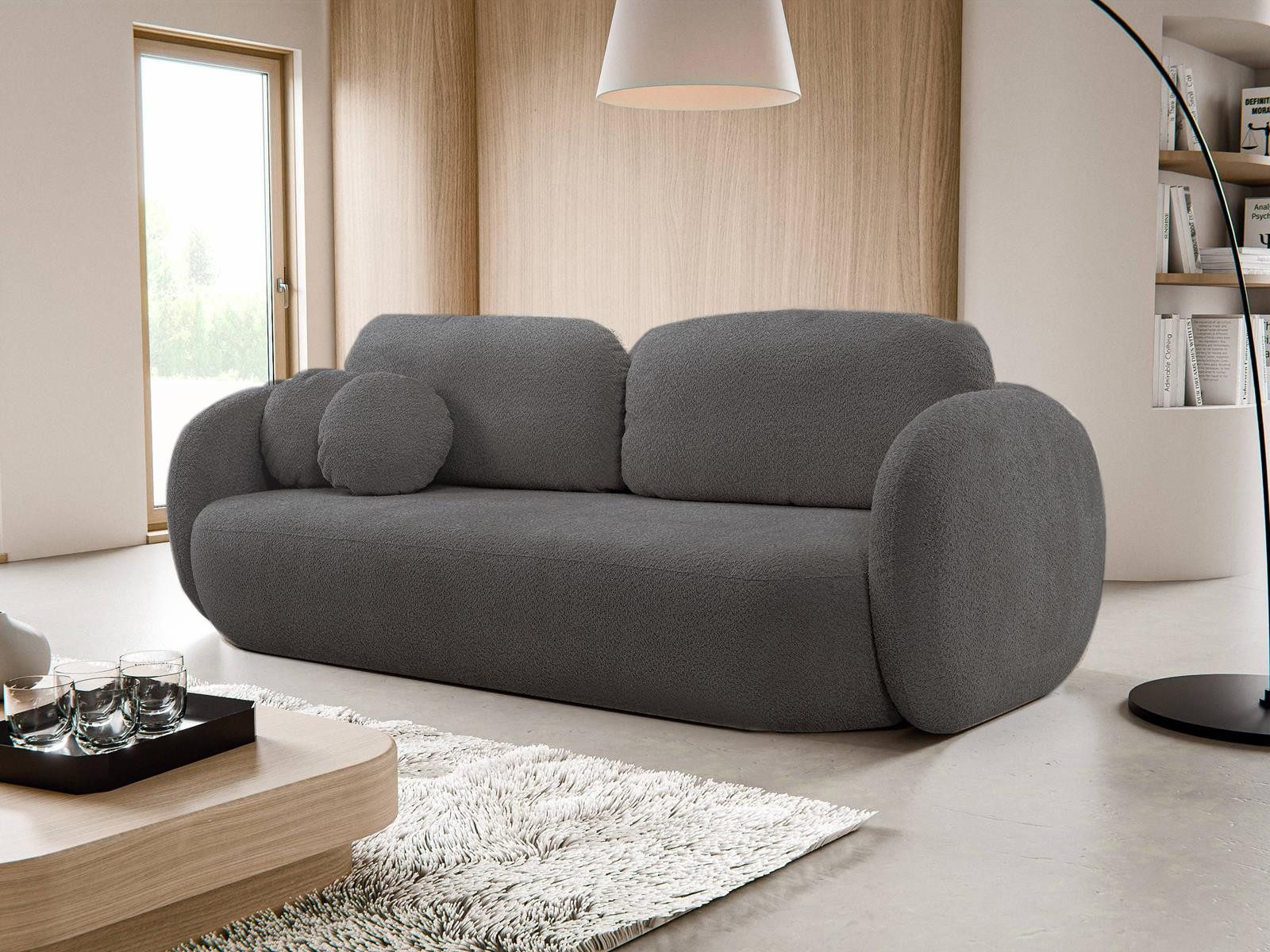 Compleo Schlafsofa Modernes Design Sofa,3-Sitzer Sofa, Runde Armlehnen, Polstermöbel modern