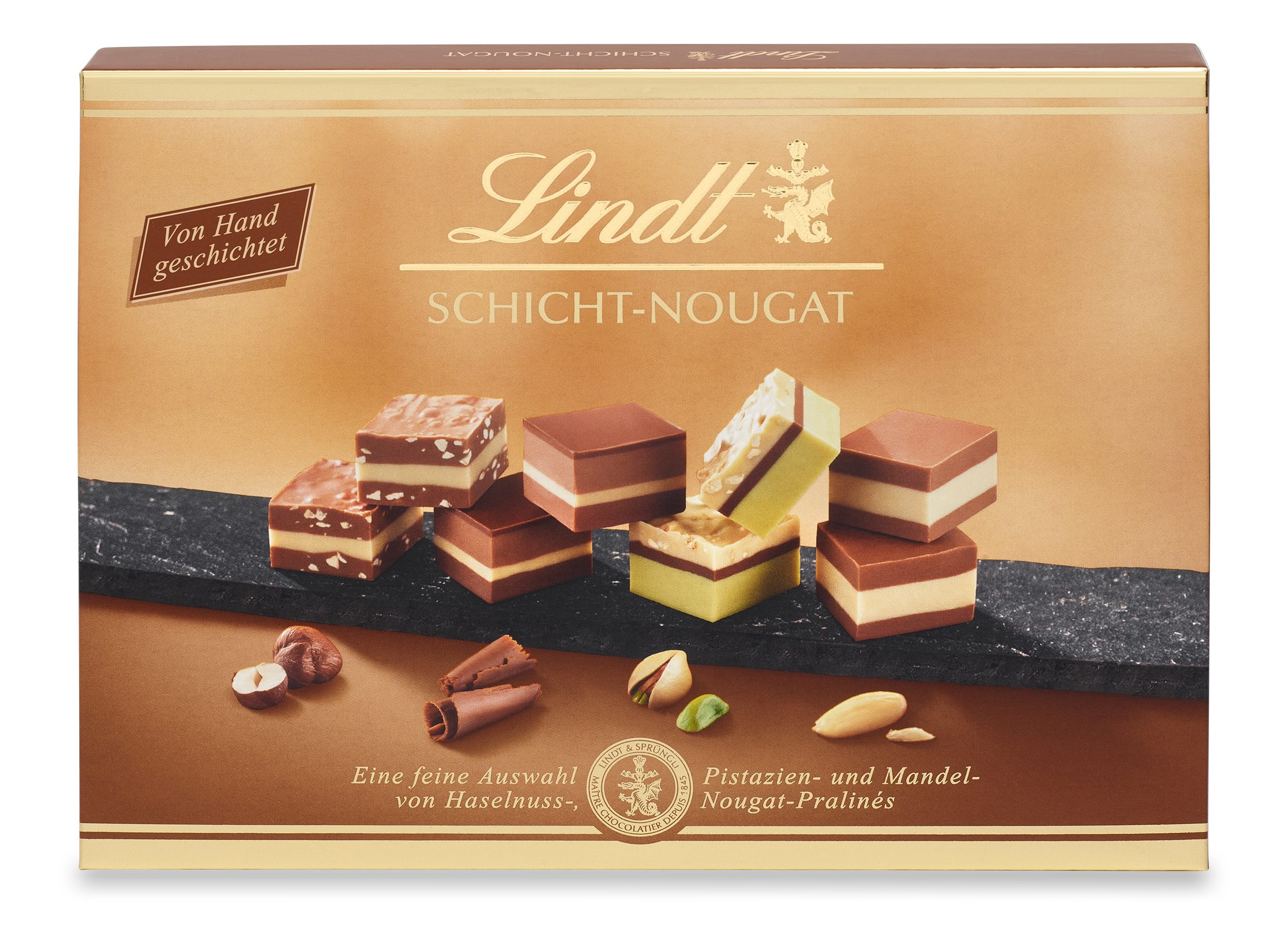 LINDT Schokolade 125g Schicht-Nougat Pralinés Schokolade Nougat Pralinen Geschenk, 125 ml, 1 St.