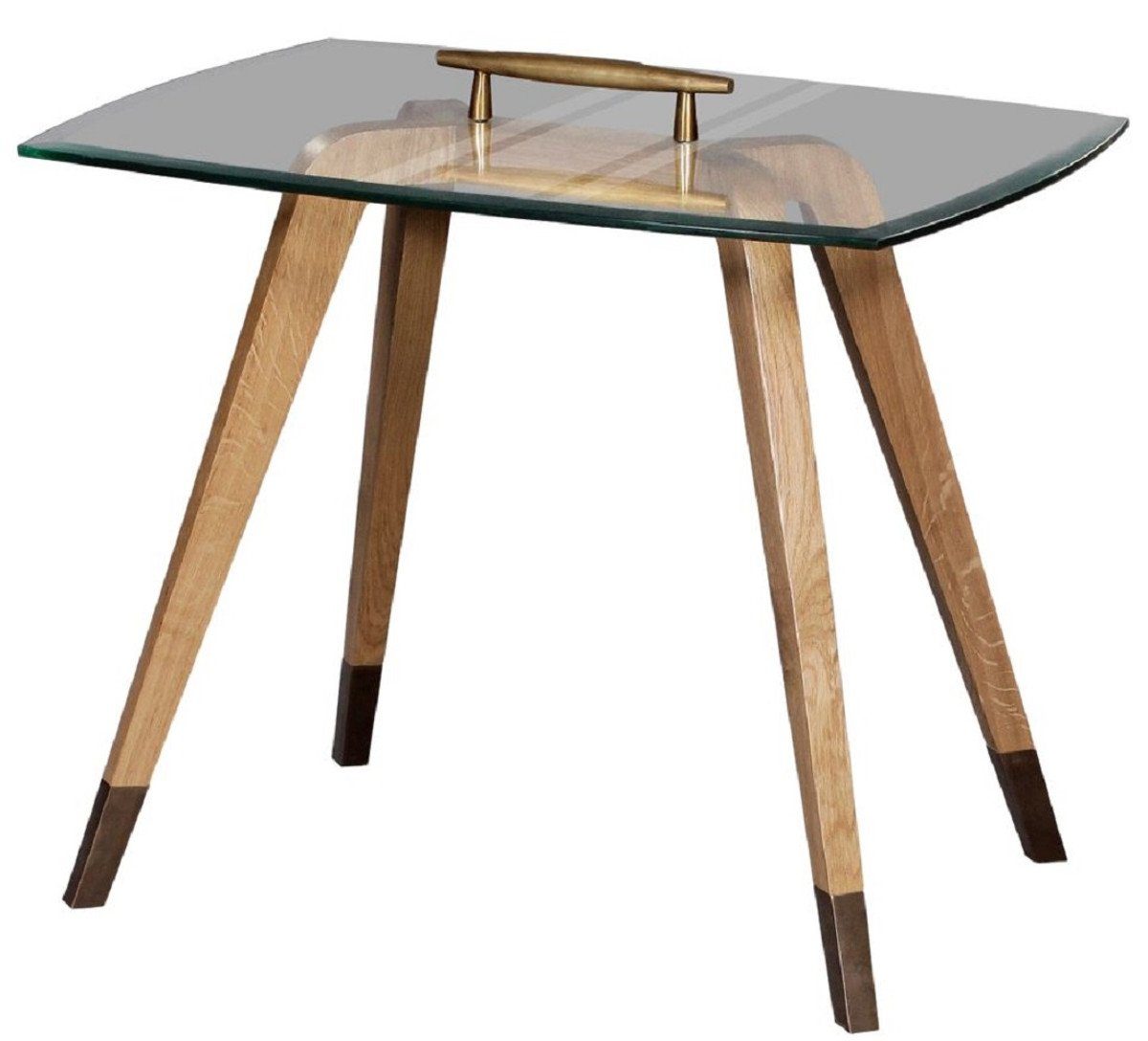 Casa Padrino Beistelltisch Luxus Beistelltisch Naturfarben / Braun / Messingfarben 60 x 40 x H. 53 cm - Moderner Tisch mit Glasplatte und Tragegriff - Möbel - Luxus Kollektion