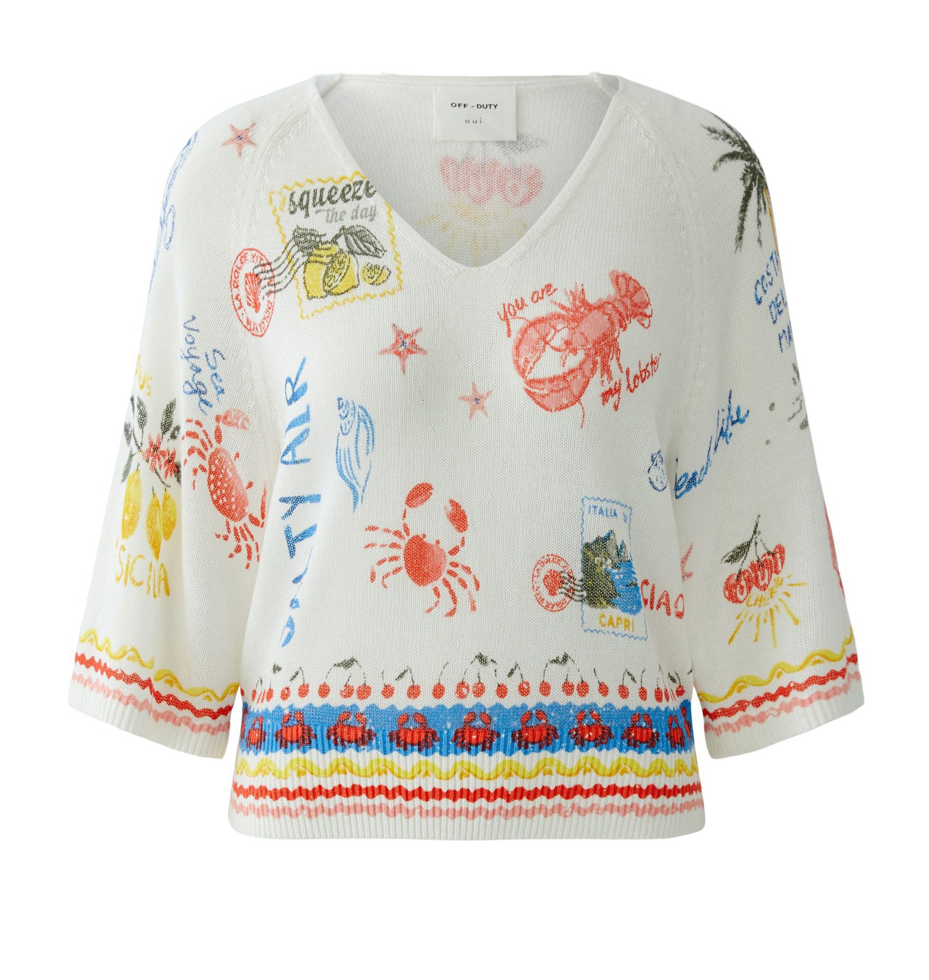 Oui Kurzarmpullover Oui Sommer-Pullover bedruckt 3/4 Arm (1-tlg)