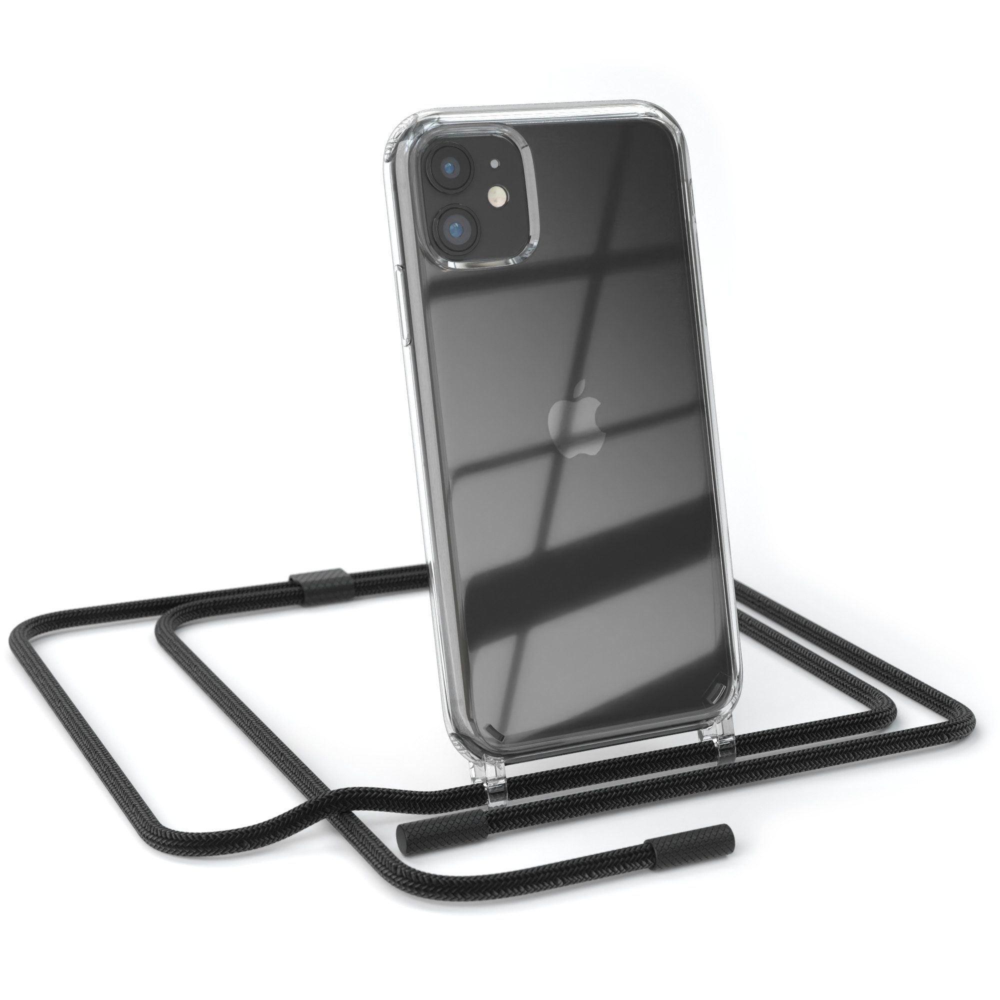EAZY CASE Handykette Silikon Kette Unifarbe für Apple iPhone 11 6,1 Zoll, Smartphonekette Cover Silikonhülle Umhängetasche Necklace Schwarz