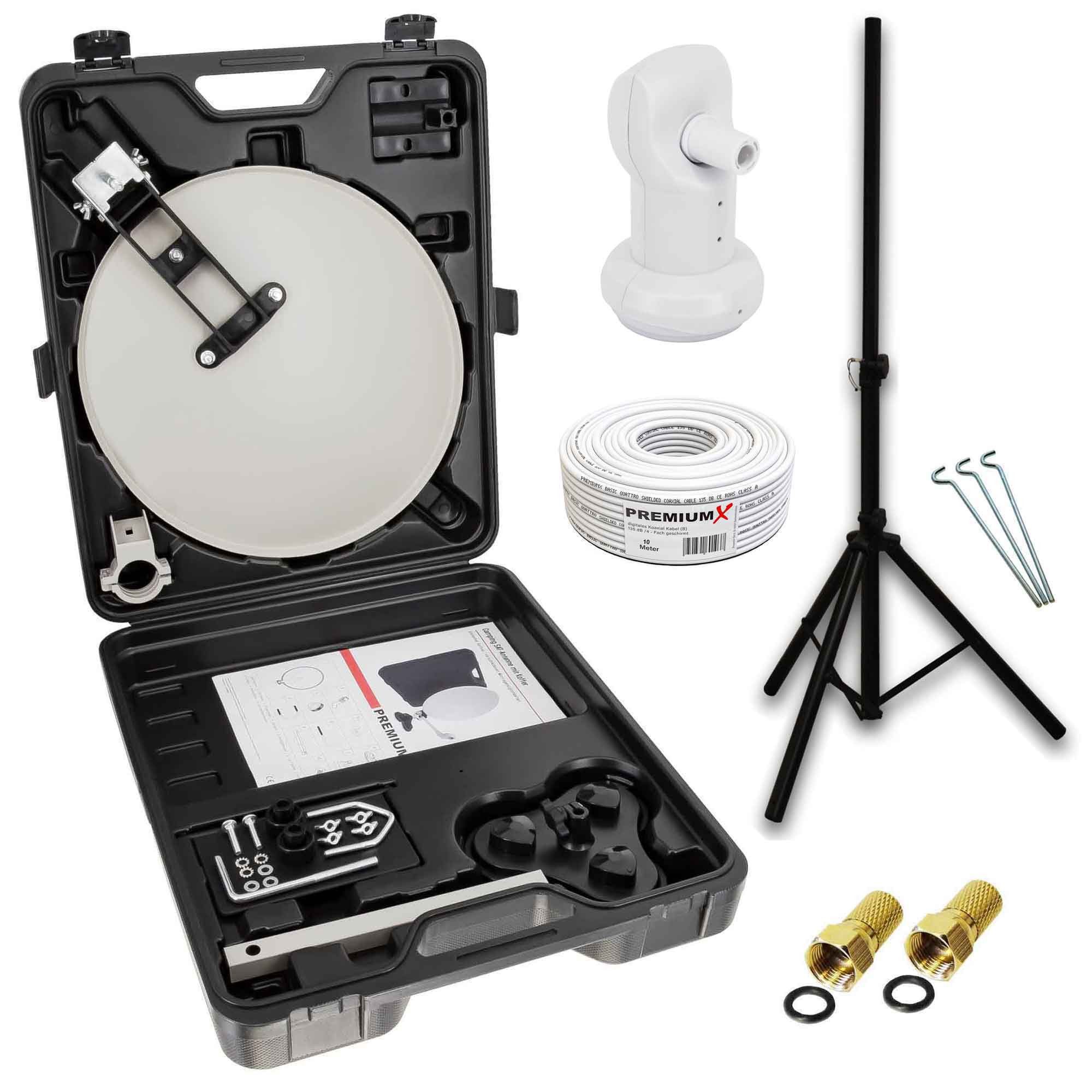 SAT TV Anlage Antenne Single LNB 10m Kabel F-Stecker Koffer Stativ SAT-Antenne