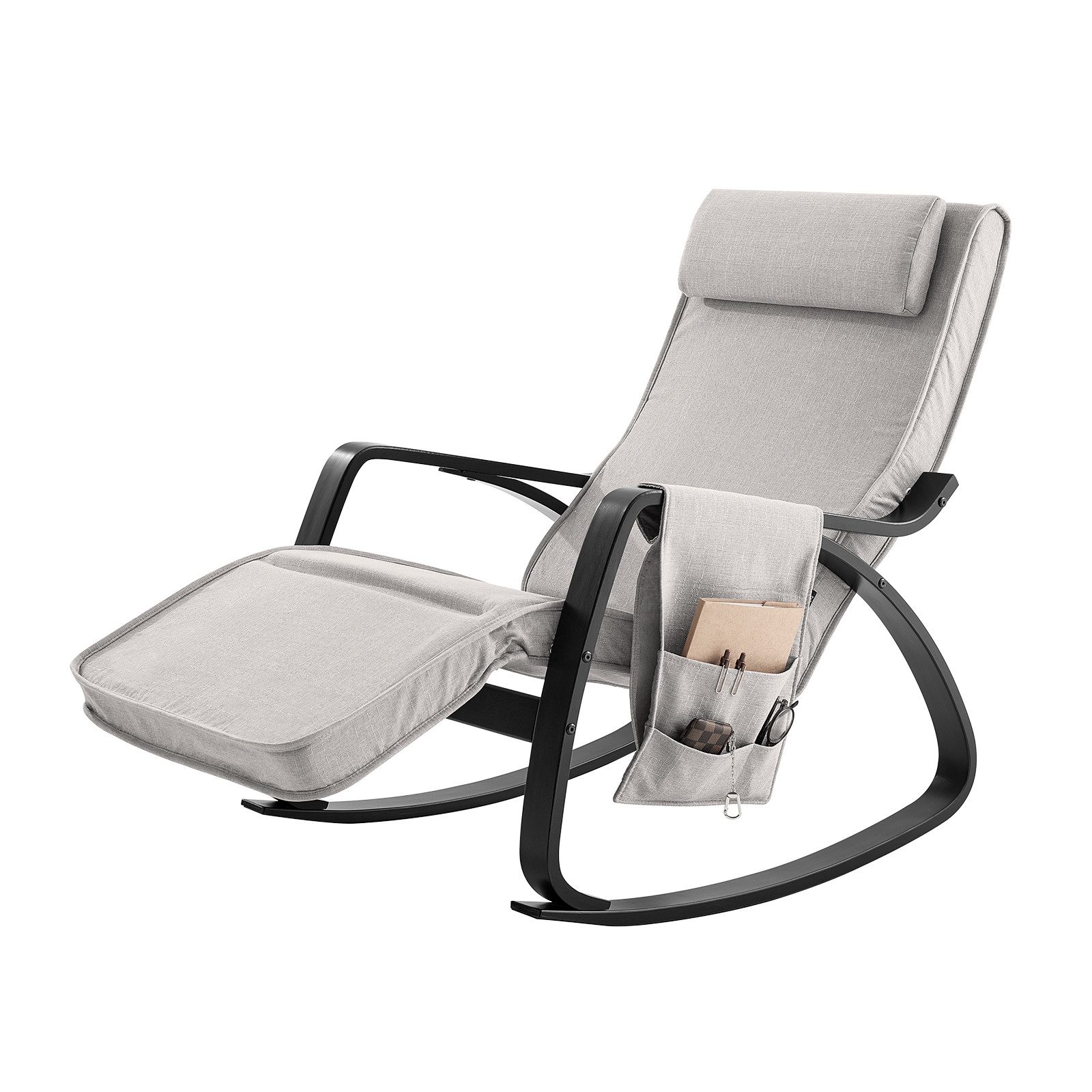 SoBuy Schaukelstuhl FST20, Gepolsterter Schaukelsessel für Wohnzimmer & Schlafzimmer, Schwingsessel Relaxsessel mit Tasche 5-Fach verstellbares Fussteil