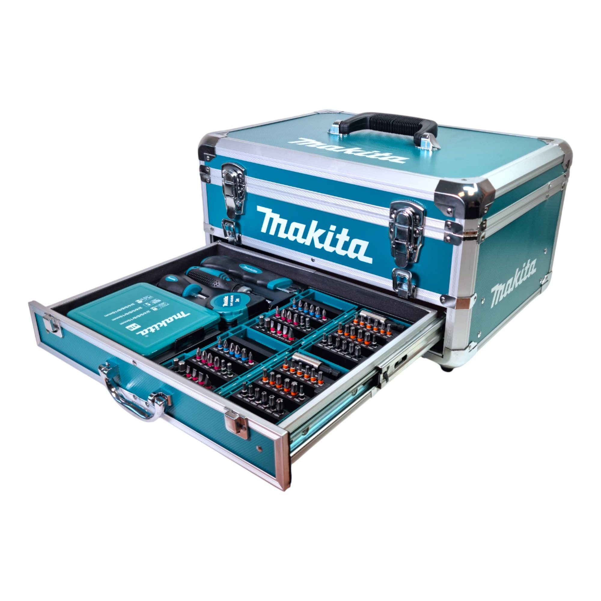Makita Werkzeugset Makita X9 Alu Schubladen Koffer + 96 tlg. Zubehör Set