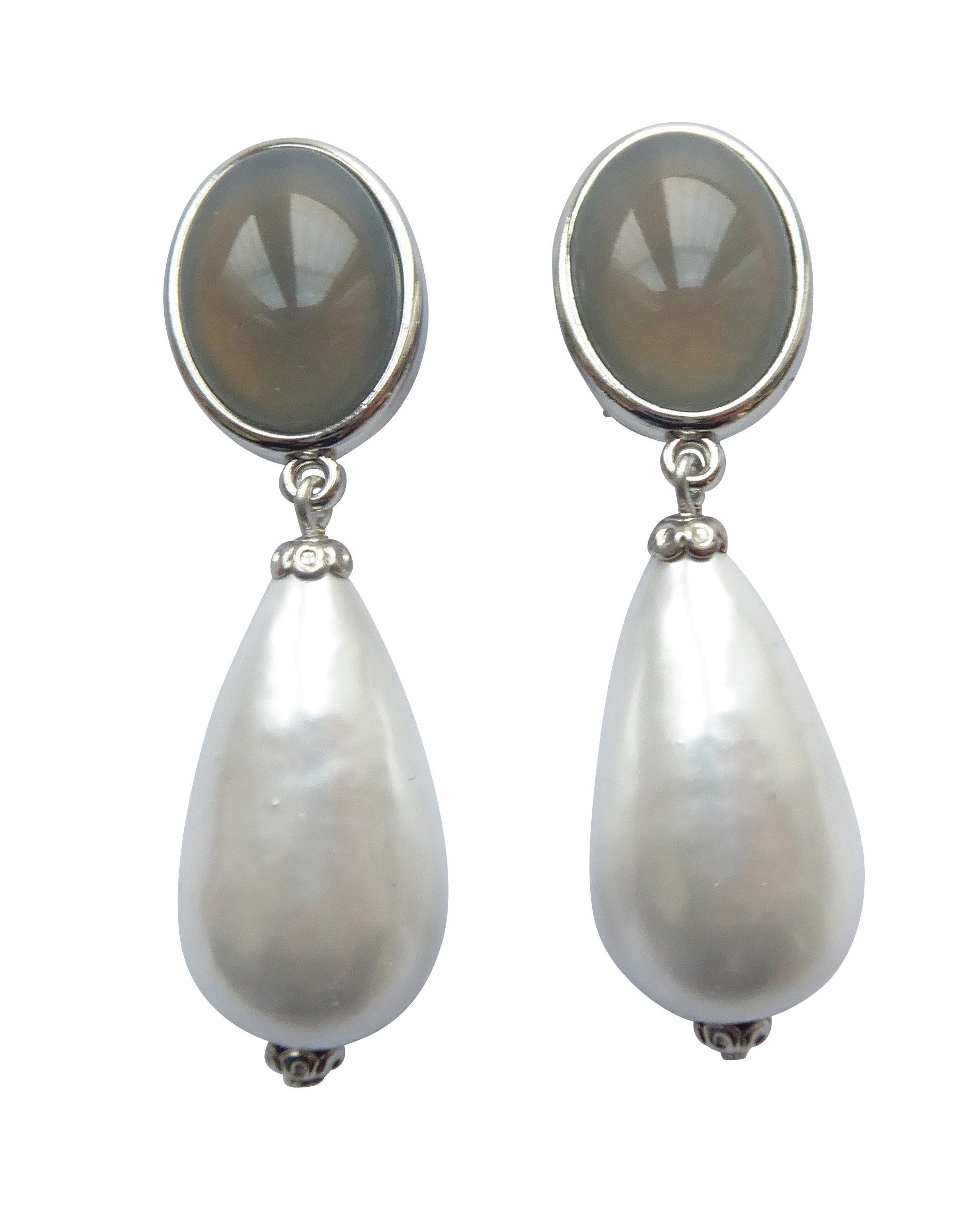 Mugello Сережки з бісеру Philippa grau-weiß (Silber) zeitlos Klassiker edel Hochzeit Braut, made in Germany Designer JustWin, Statementohrringe