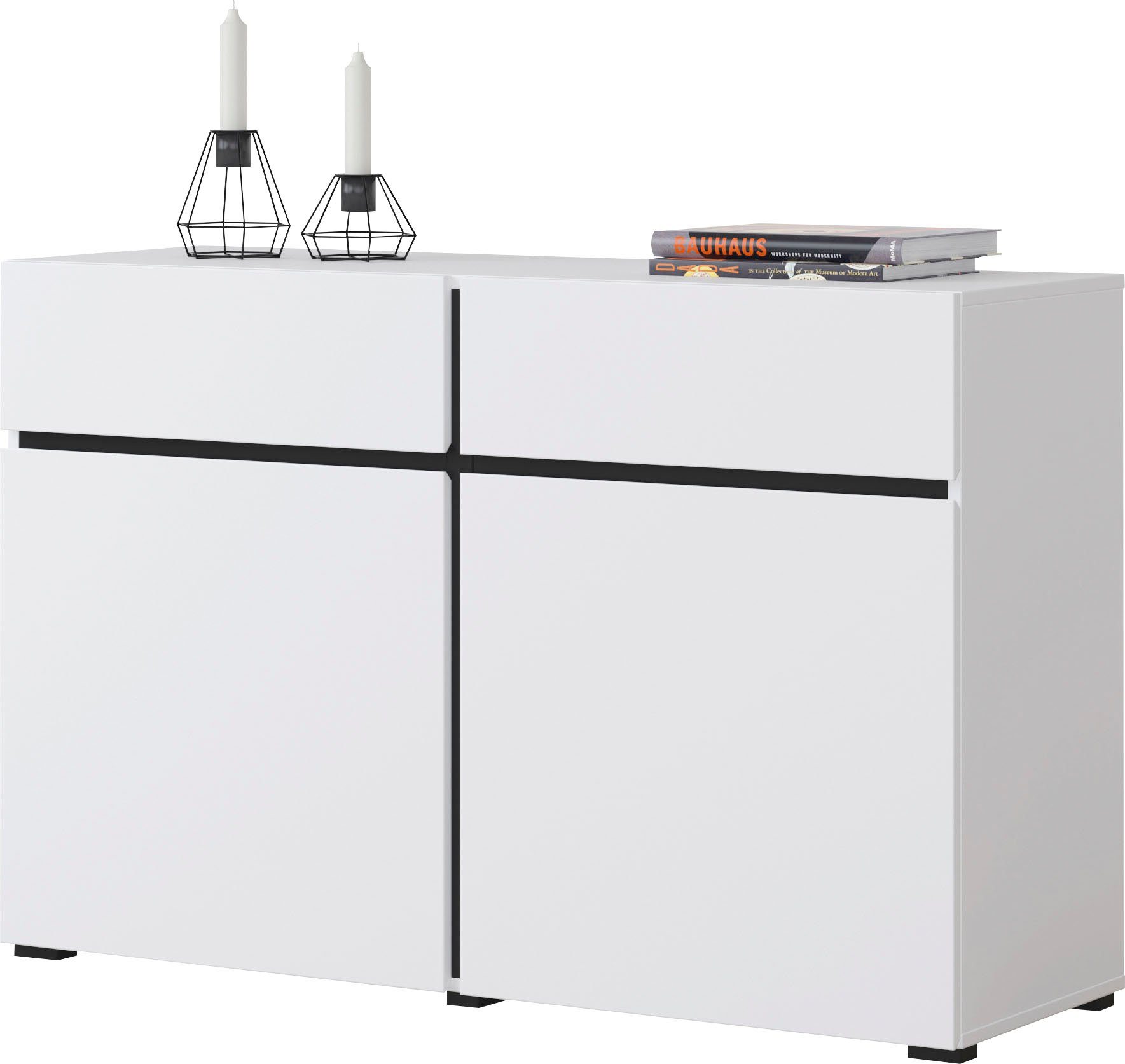 OTTO home Sideboard Cross,Breite 119,5 cm, moderne grifflose Kommode,2 Türen/2 Schubkästen, Schubladenschrank,Anrichte mit viel Stauraum, Einlegeböden verstellbar