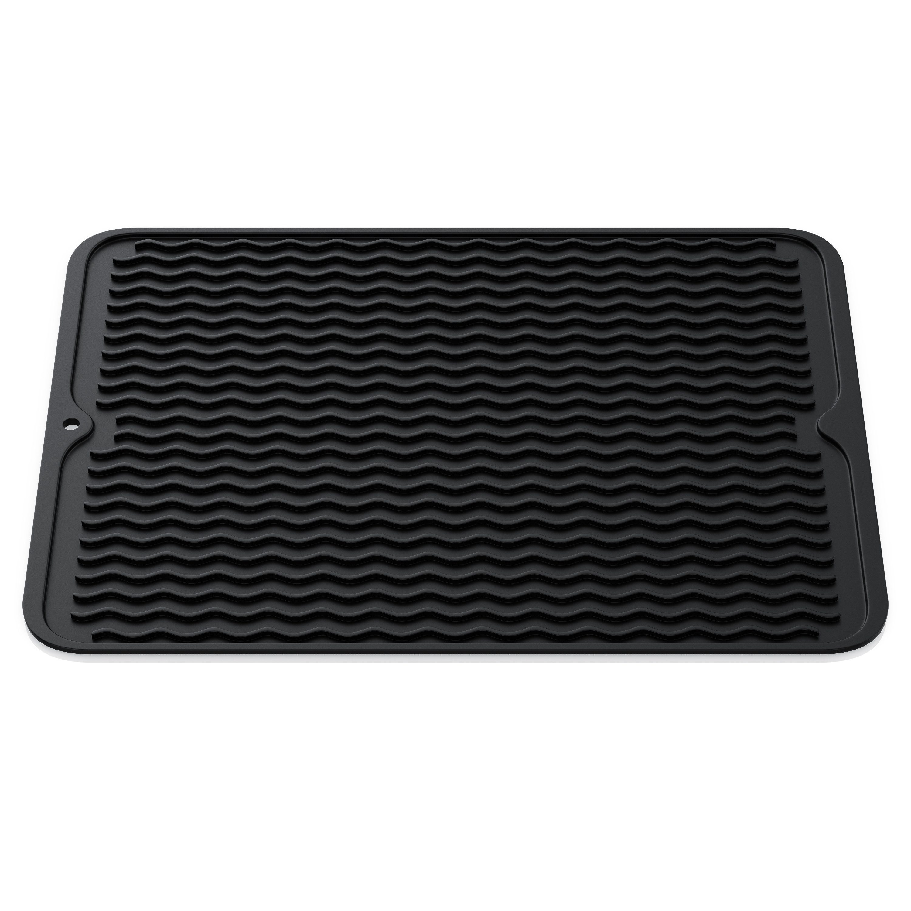 Arendo Abtropfmatte TPR, rutschhemmend, spülmaschinengeeignet, 40x30cm, Wellendesign, schimmelresistent, stoßdämpfung, flexibel, absorbierend, antirutsch
