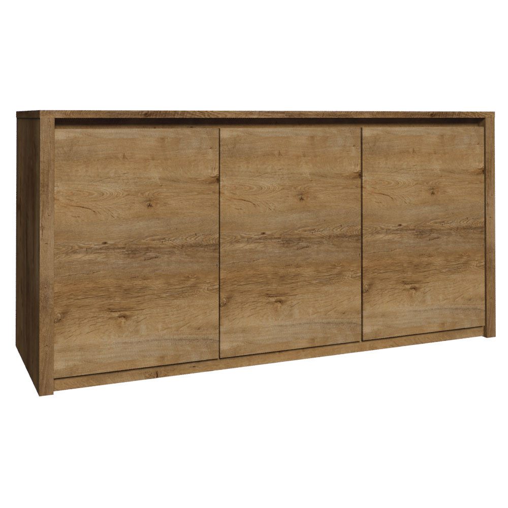 Feldmann-Wohnen Sideboard Montana (3 Türen, 2 Einlegeböden, 1 St., moderne Holzoptik, Griffmulden), 130x43x79cm Eiche Lefkas