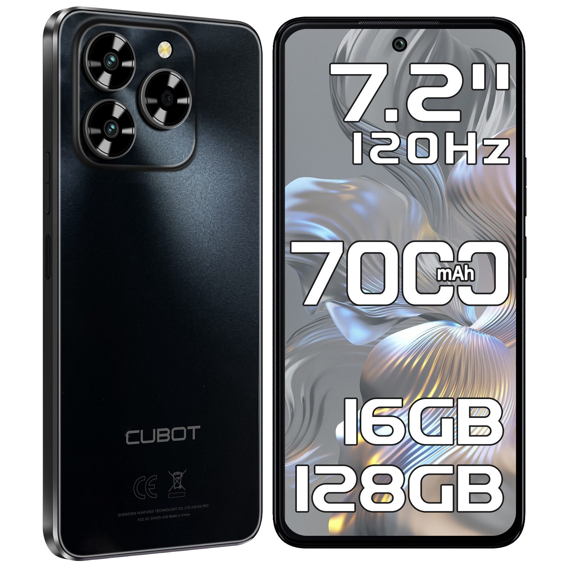Cubot Note 60 Android 15 Smartphone (18,28 cm/7.2 Zoll, 128 GB Speicherplatz, 48 MP Kamera, 7000mAh, 16(6+10)GB+128GB /1TB, 7.2" HD+ 120Hz, Dual SIM/ IP65/ GPS)