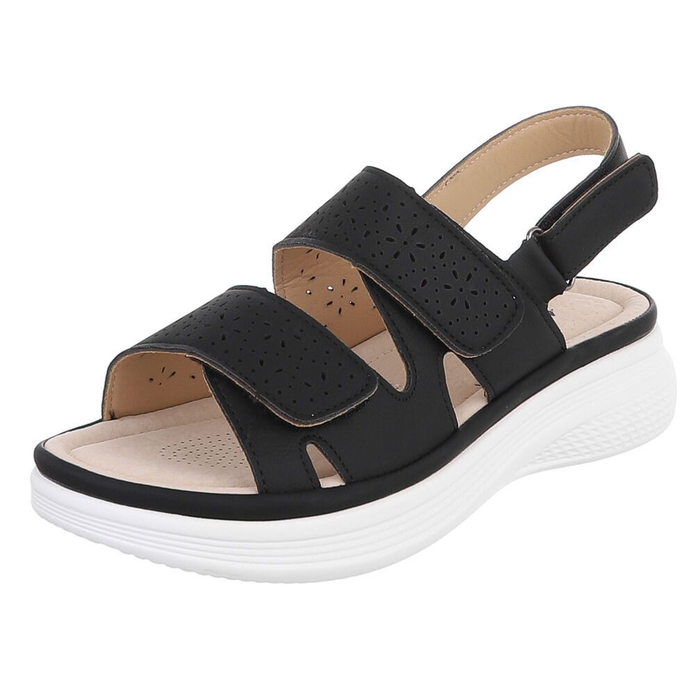 Ital-Design Damen Komfortsandale mit Klettverschluss und Profilsohle Plateausandaletten (91849421) Keilabsatz/Wedge Keilsandaletten in Schwarz