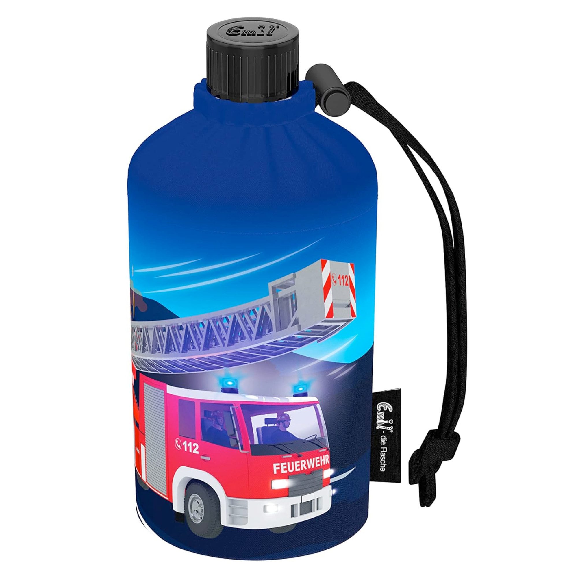 Emil Trinkflasche Feuerwehr Glasflasche für Kinder, Bruchsicher, Auslaufsicher, Glasflasche, BPA-Frei, 300ml