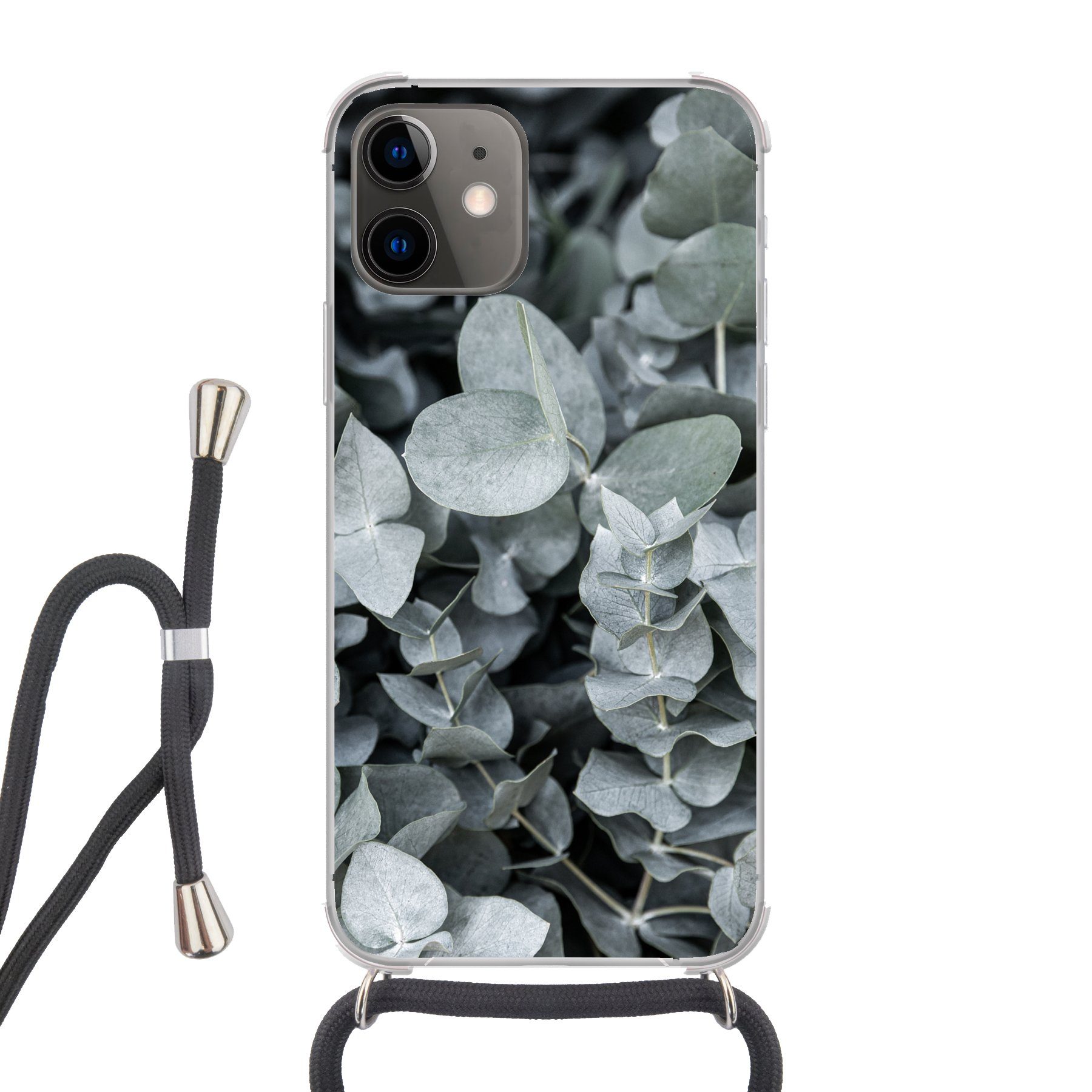 MuchoWow Handyhülle für Apple iPhone 12 Natur - Pflanzen - Eukalyptus - Blätter, Tragbare Handyhüllen mit Kette zum umhängen, Handykette Handyband
