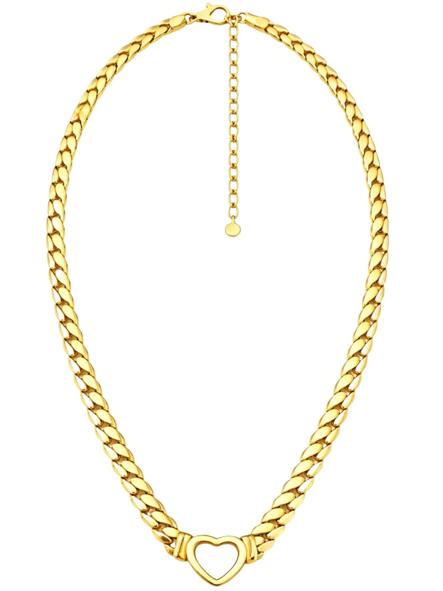 BS Schmuckdesign Herzkette Halskette Damen Panzerkette Herzanhänger 18K vergoldet (inkl. Geschenkbox), 18K vergoldet, hypoallergen & wasserfest