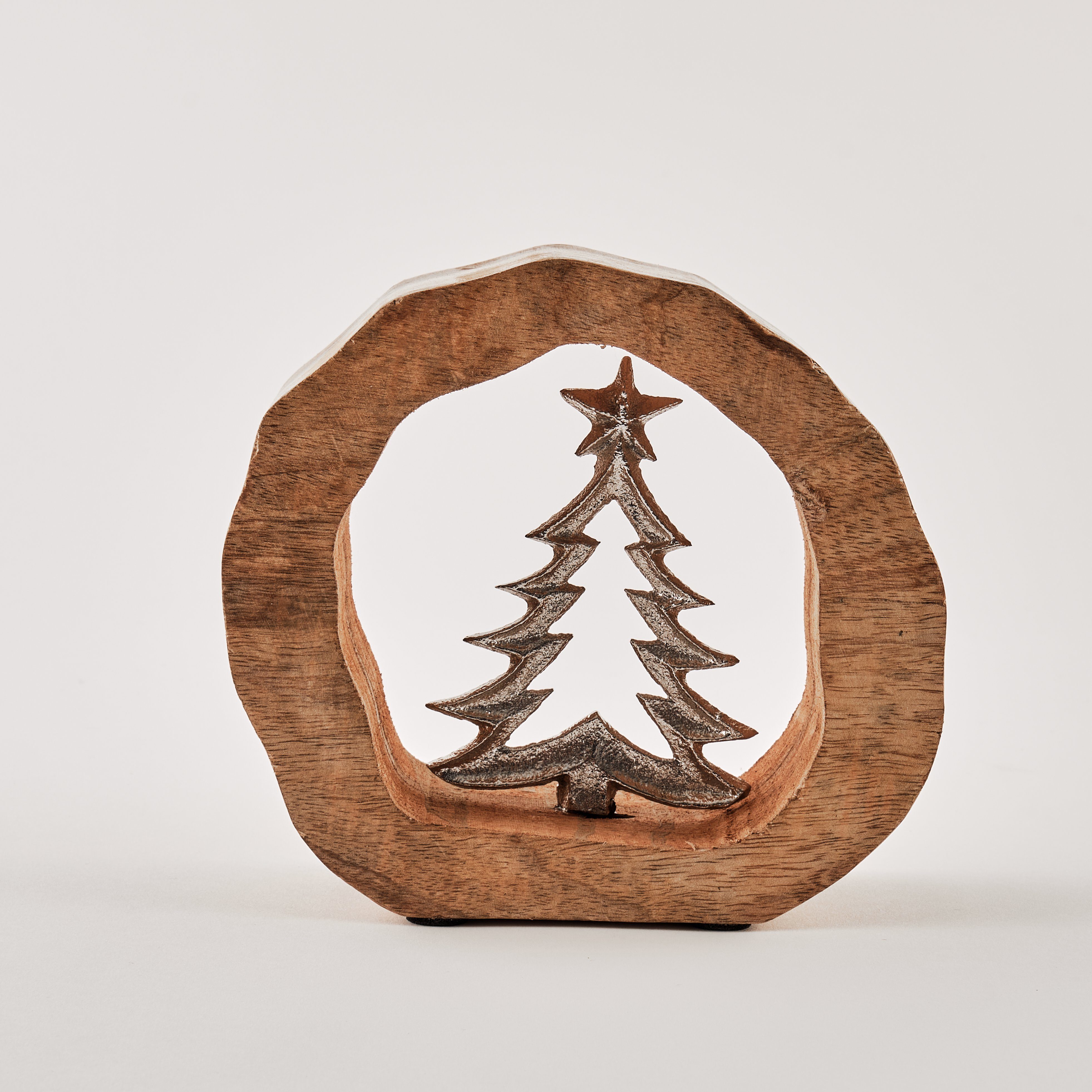 TOPCENT Weihnachtsfigur Mangoholzring mit Tannenbaum (1-teilig), Ø 17cm, aus Mangoholz